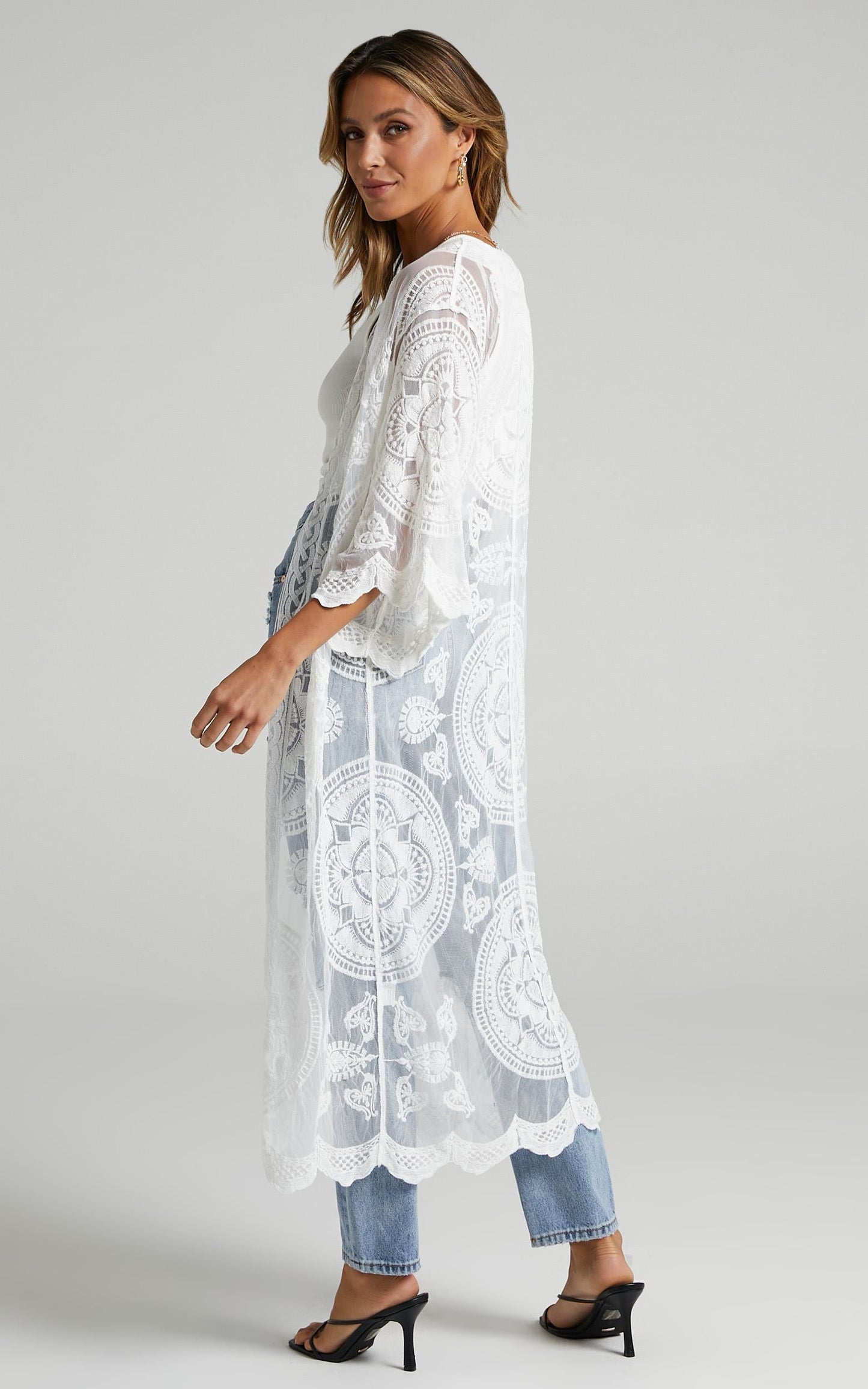 Off The Grid Bell Sleeve Kimono in White