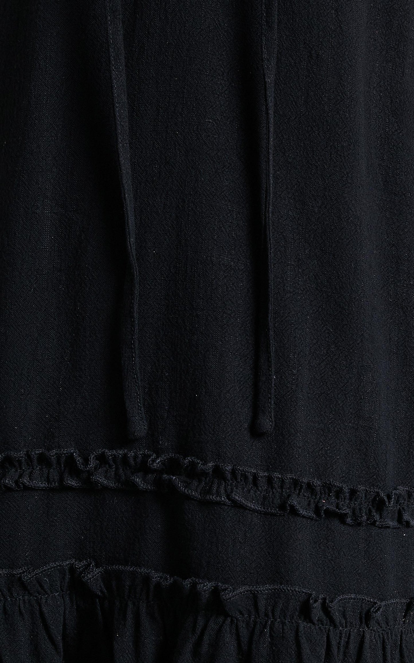 Olinda Ruffle Trim Mini Dress in Black Linen Look