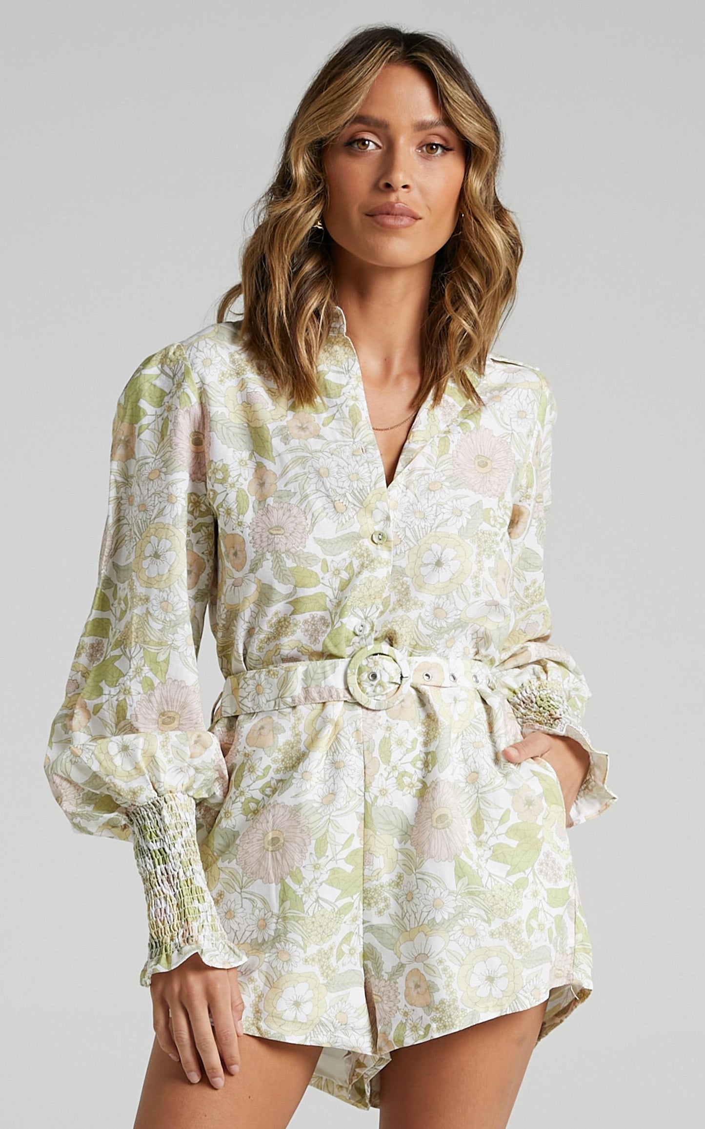 Charlie Holiday - Mellow Playsuit in Forest Olive Floral