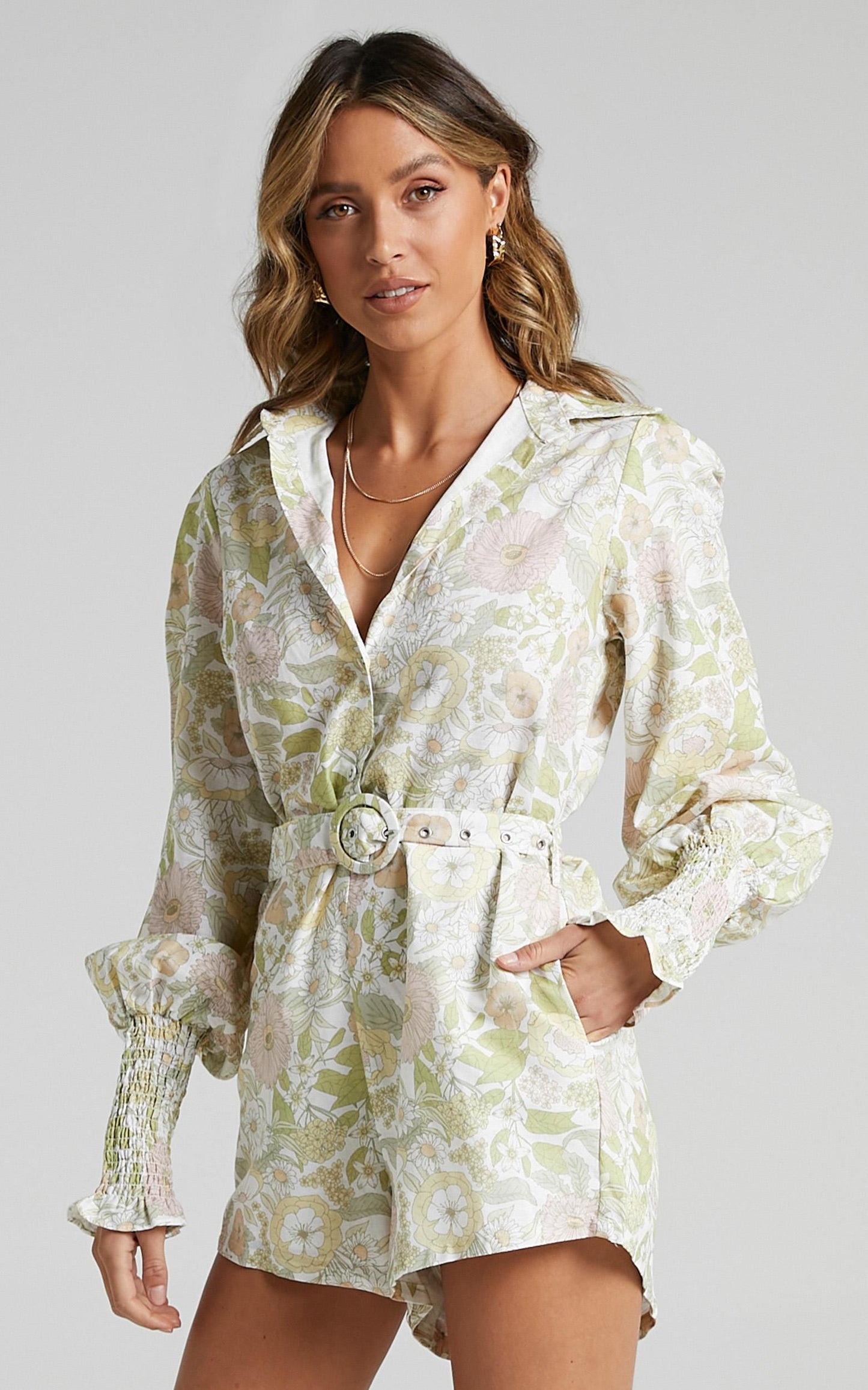 Charlie Holiday - Mellow Playsuit in Forest Olive Floral