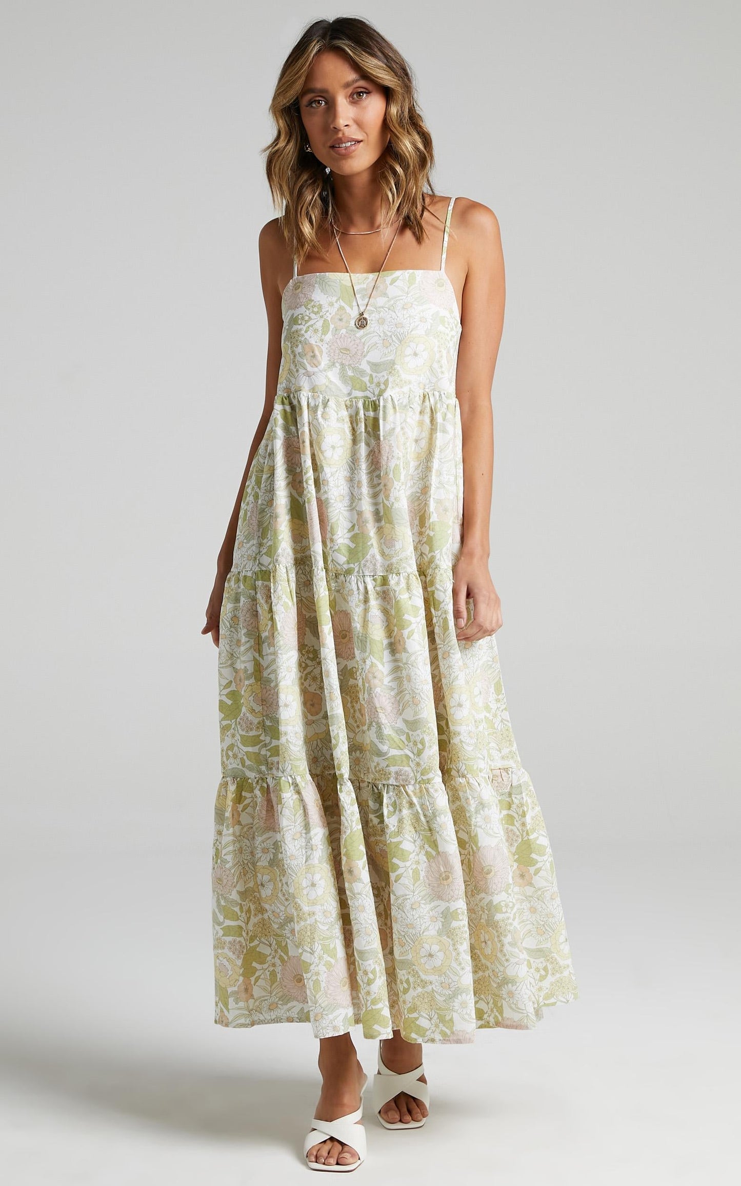 Charlie Holiday - Isabella Maxi Dress in Forest Olive Floral