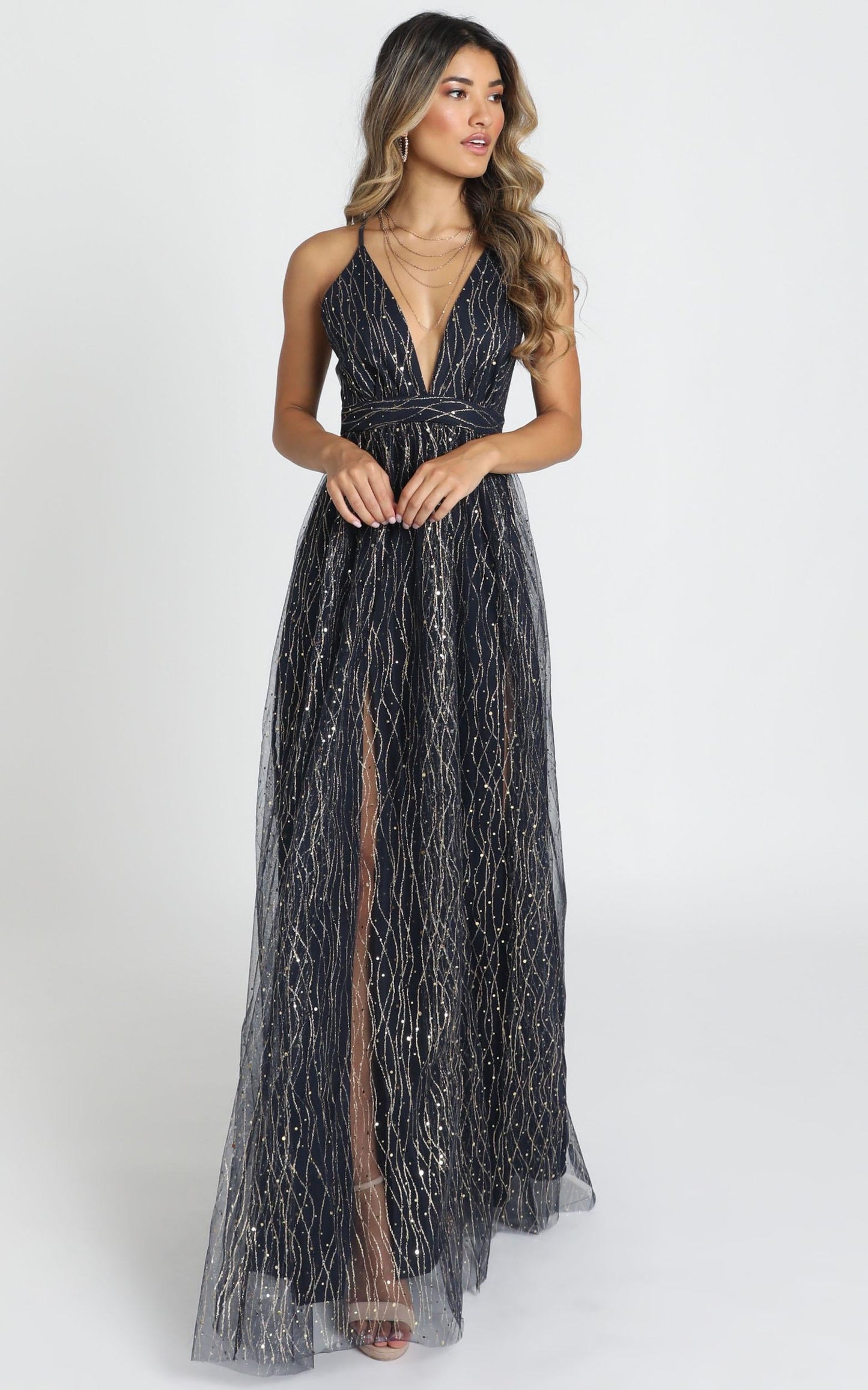 Orlando Maxi Dress In Navy Glitter