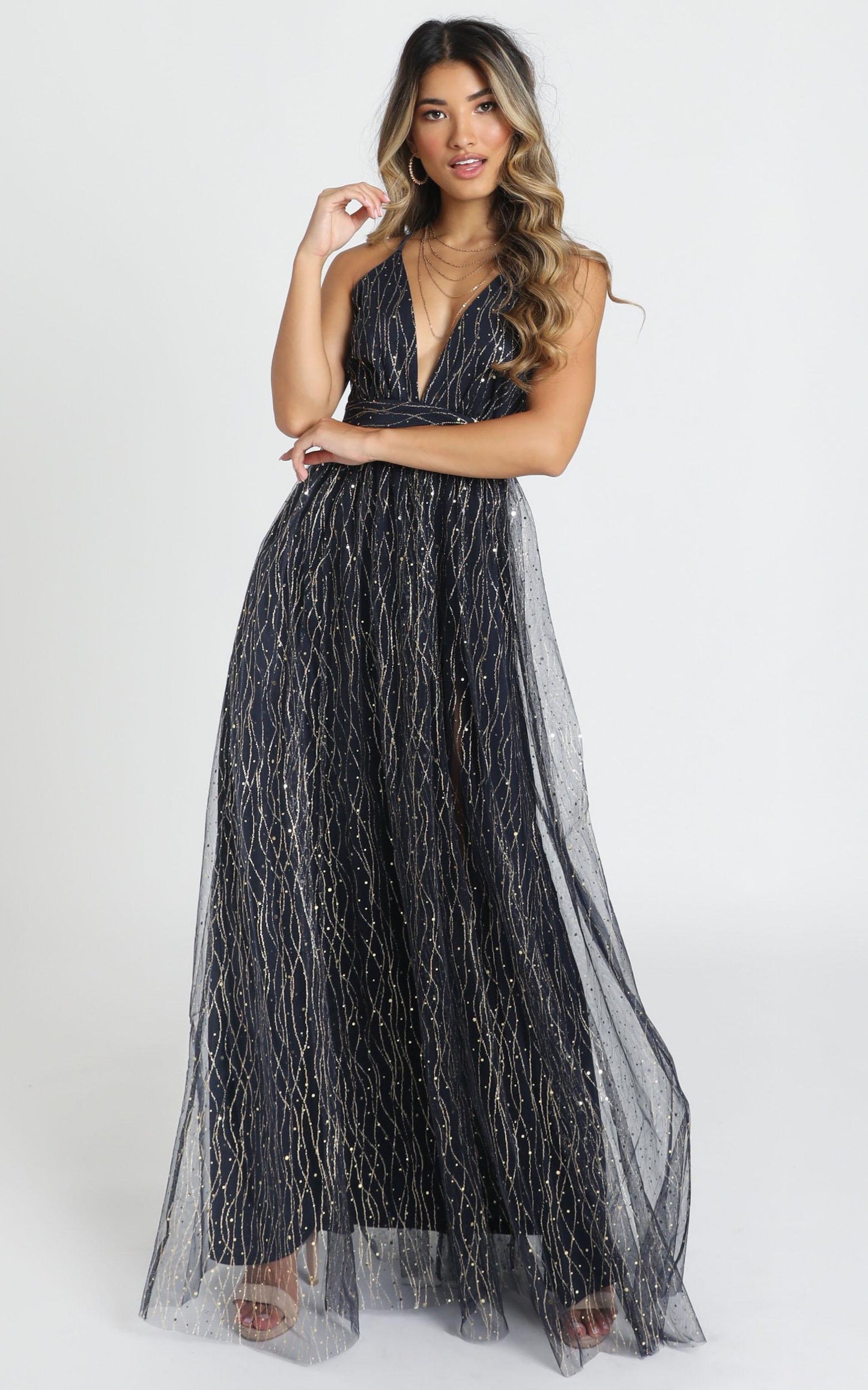 Orlando Maxi Dress In Navy Glitter