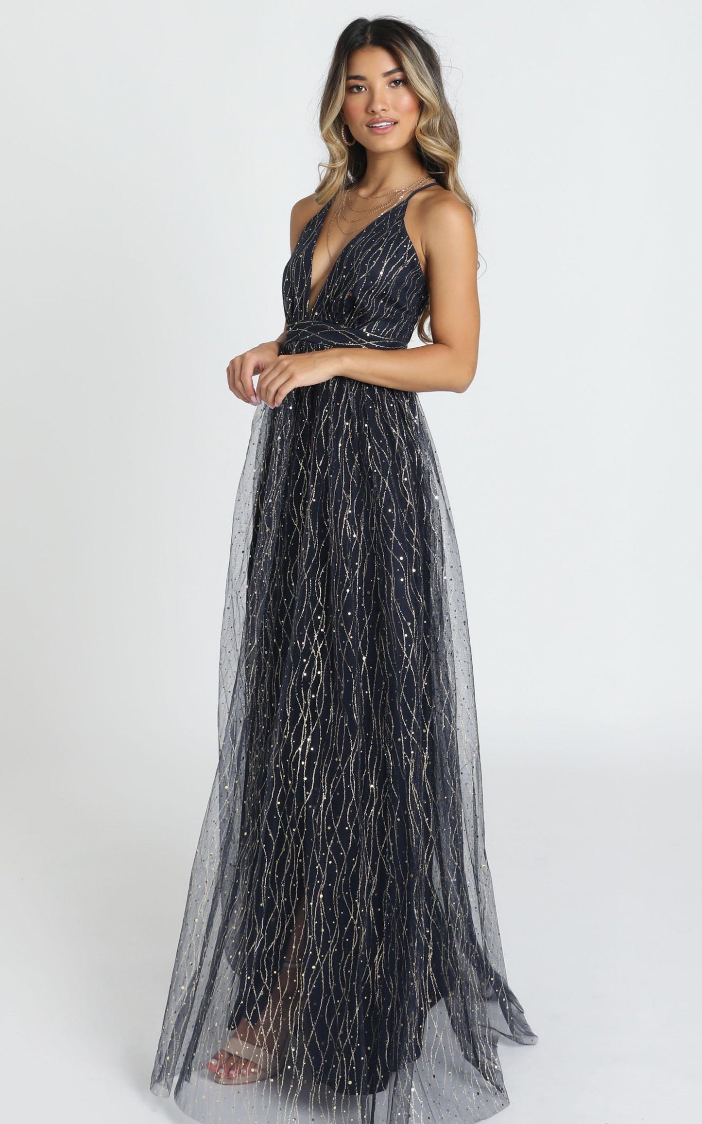 Orlando Maxi Dress In Navy Glitter