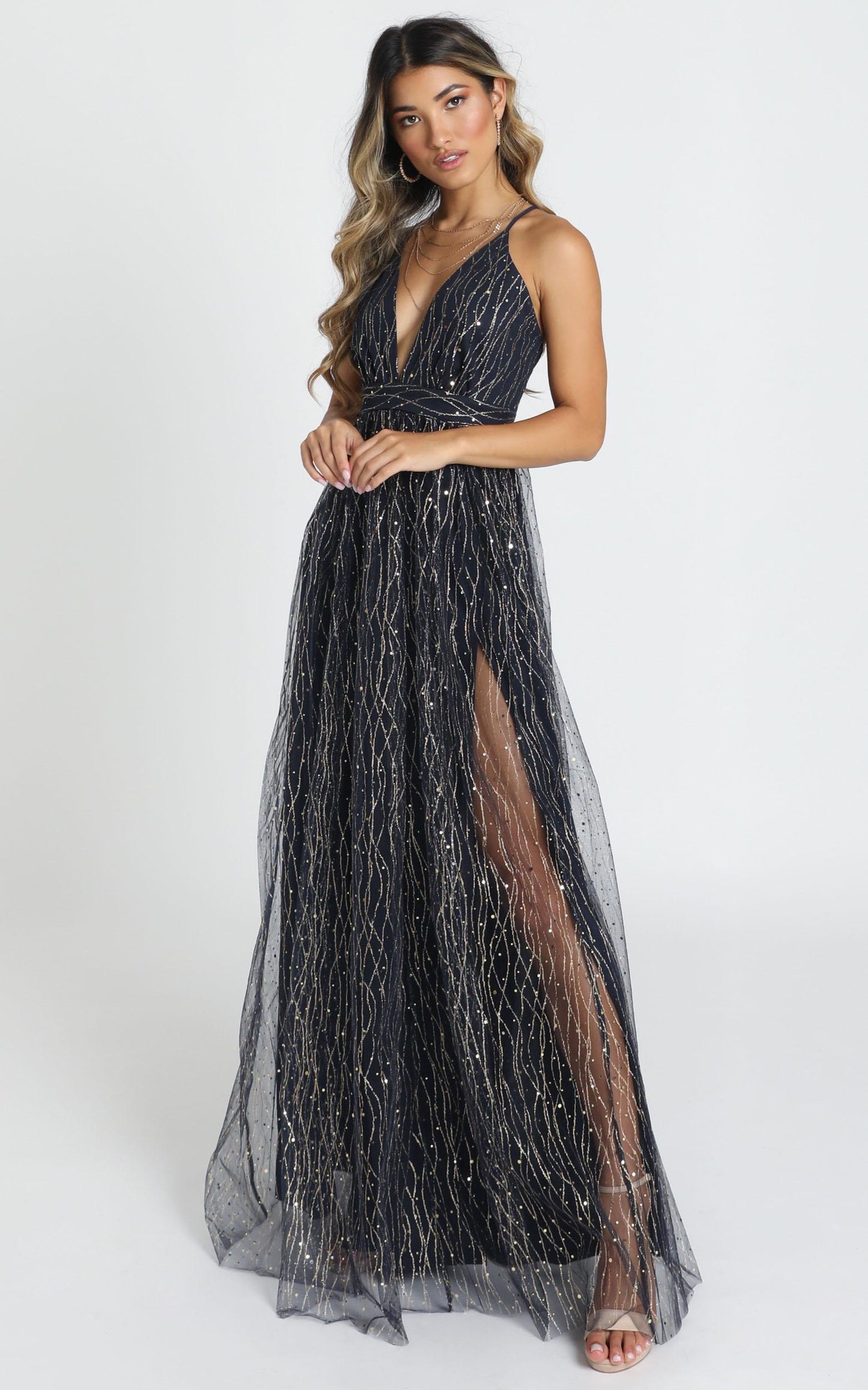 Orlando Maxi Dress In Navy Glitter
