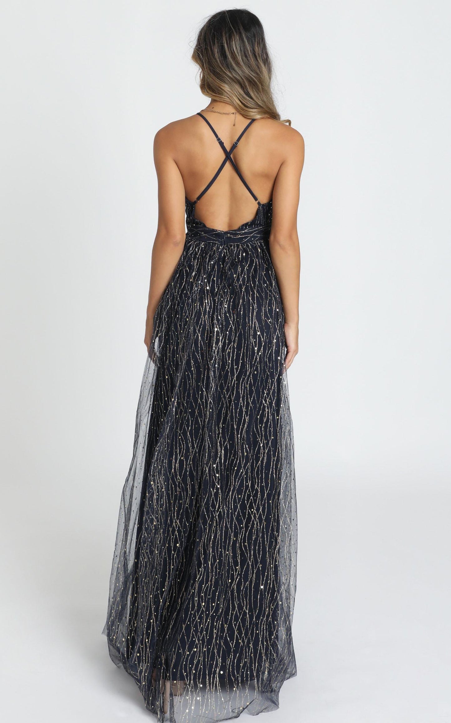 Orlando Maxi Dress In Navy Glitter
