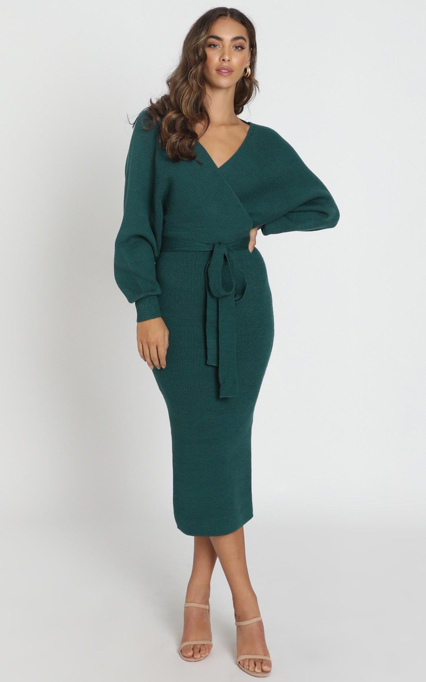 Over The World Knit Dress In Forest Green