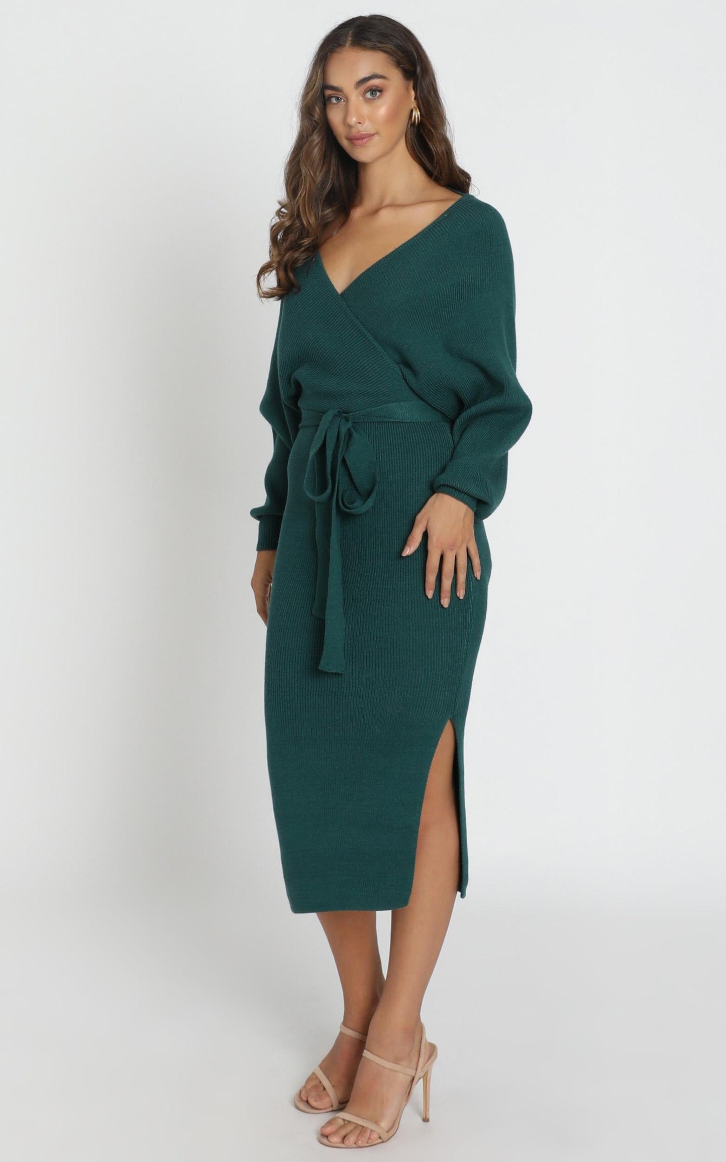 Over The World Knit Dress In Forest Green