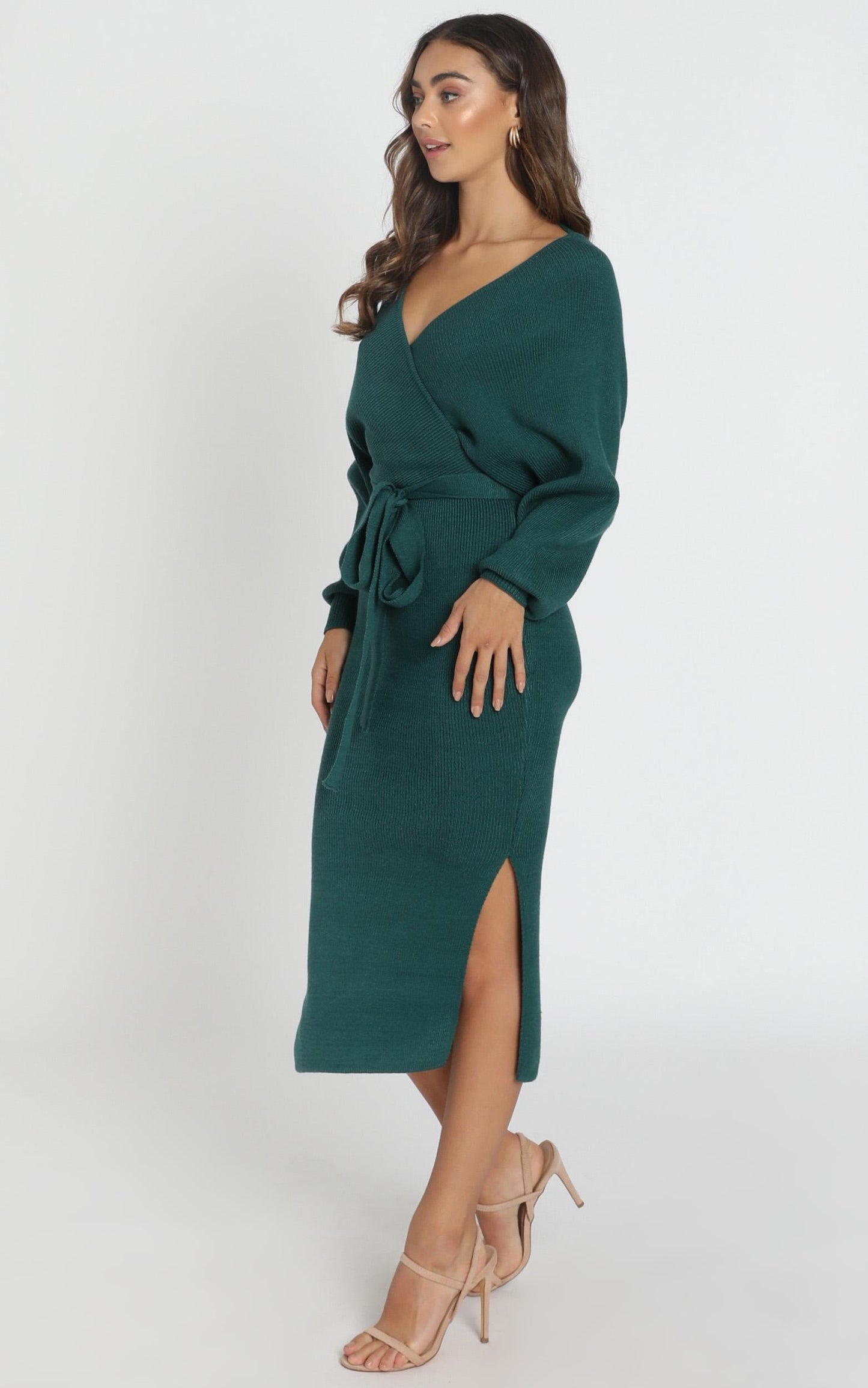 Over The World Knit Dress In Forest Green