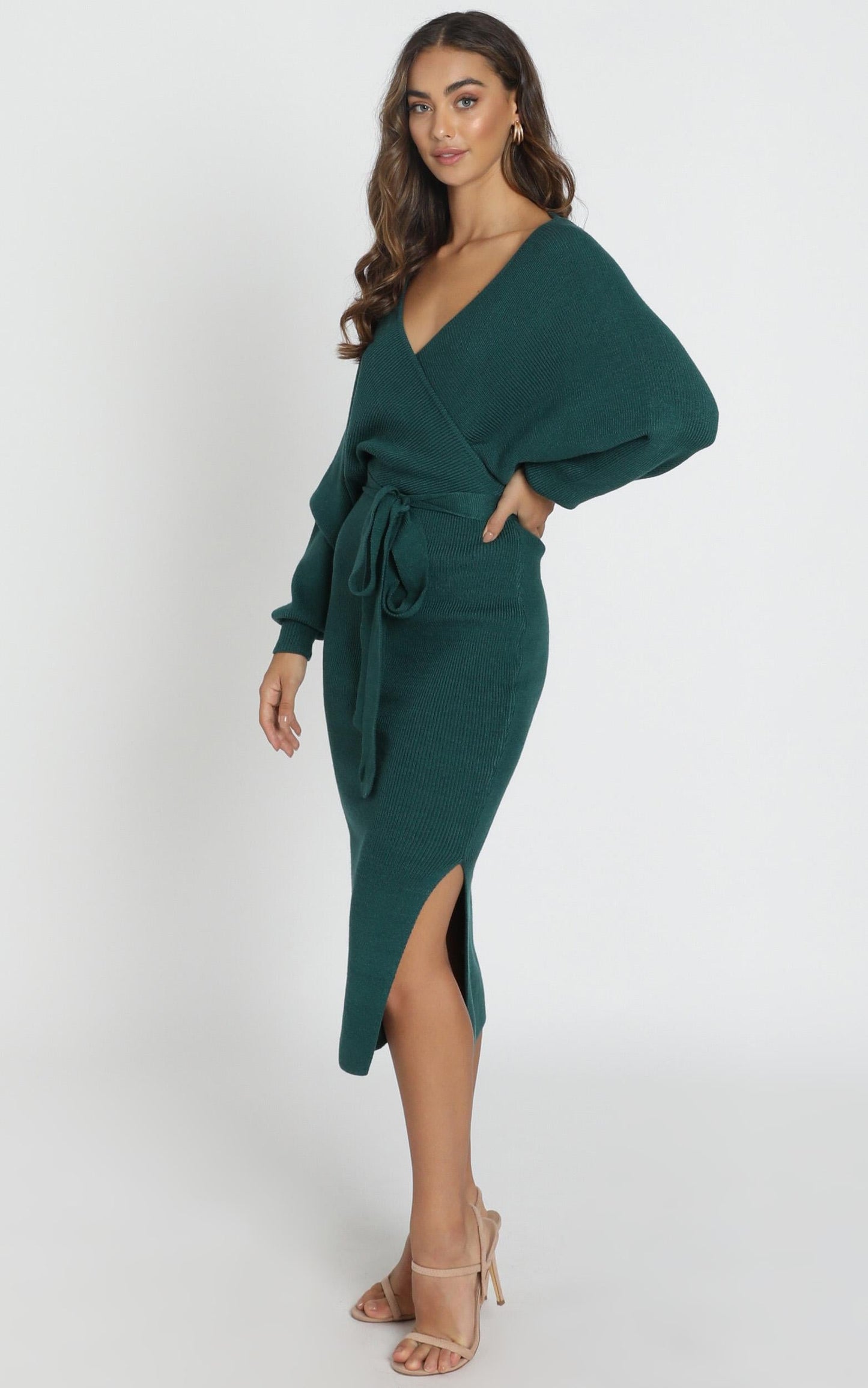 Over The World Knit Dress In Forest Green