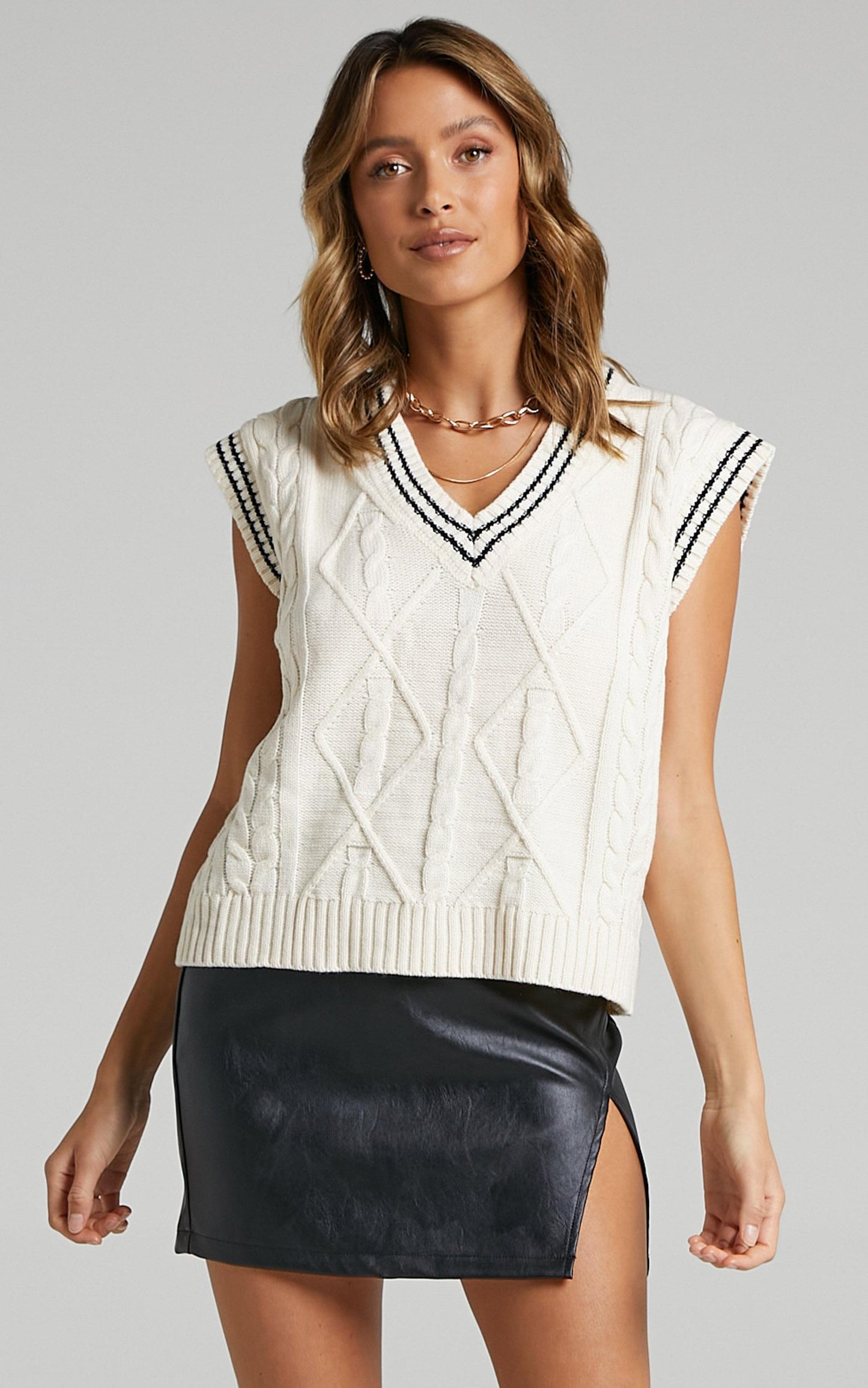 Oxford Knit Vest in Cream