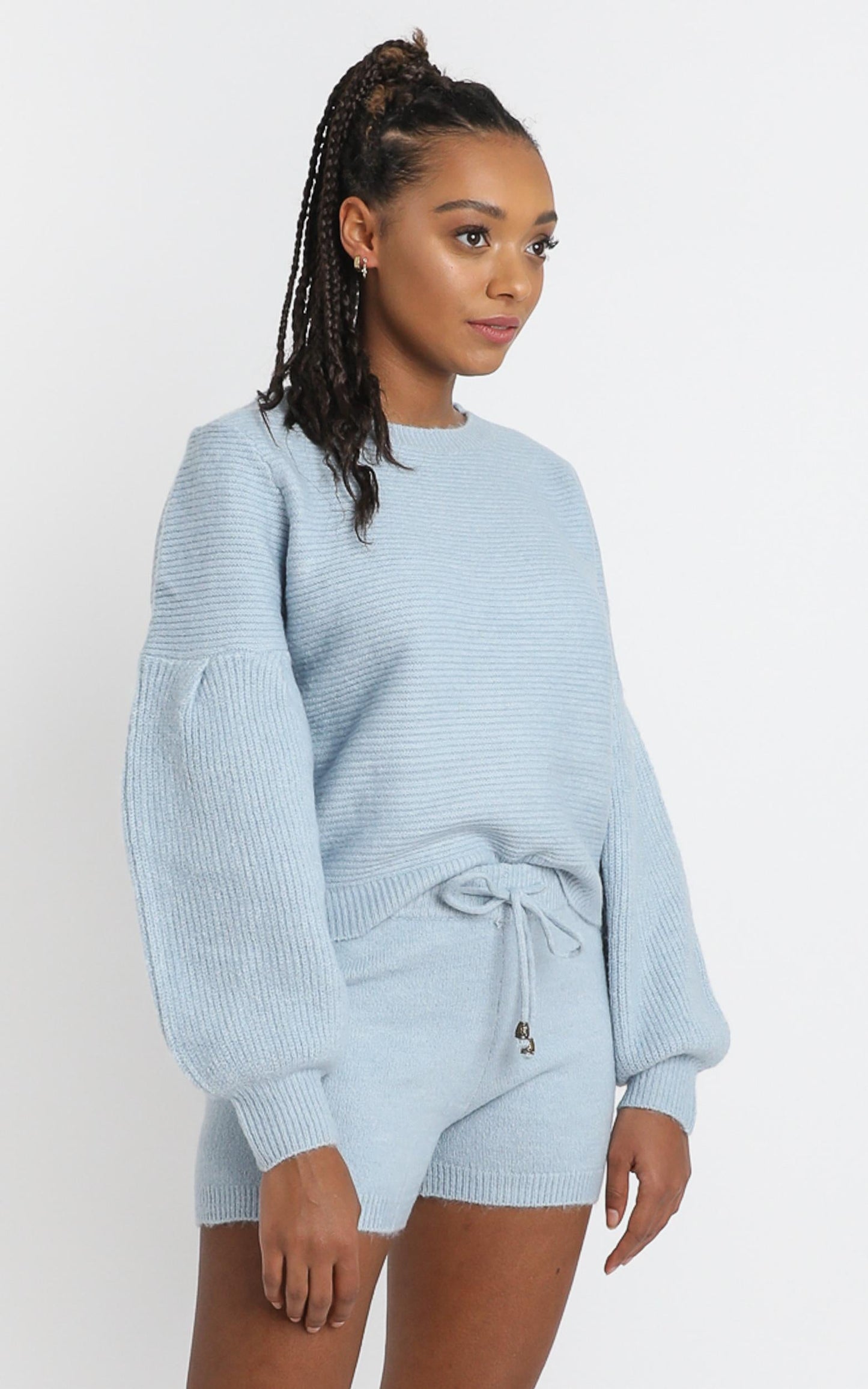 Siobhan Knit Shorts in Sky Blue