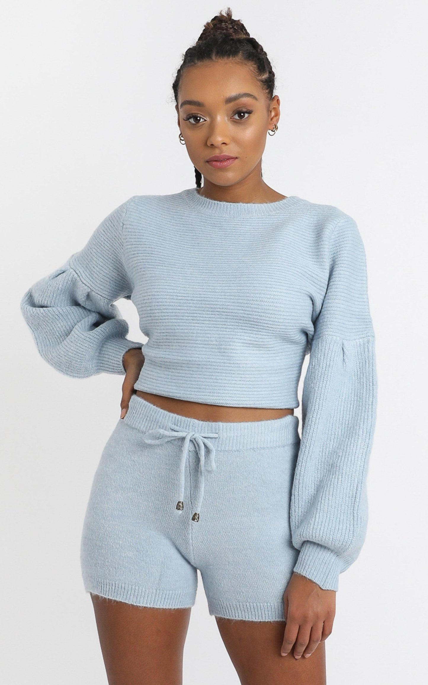 Siobhan Knit Shorts in Sky Blue