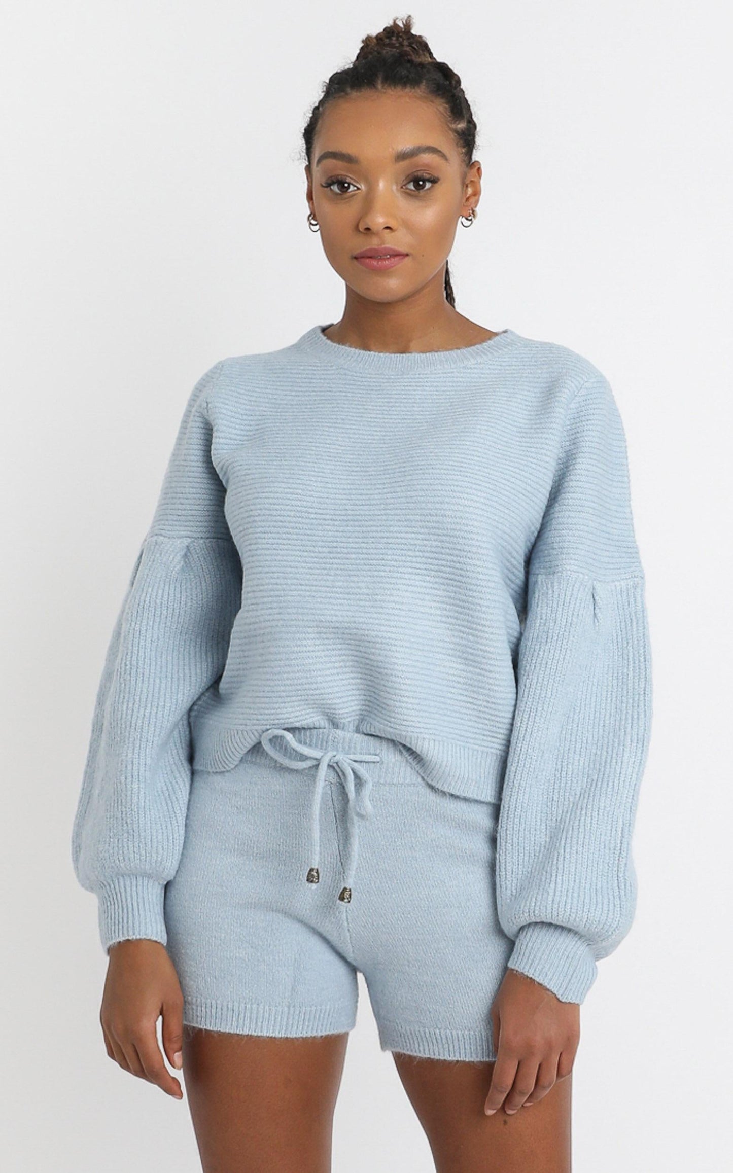 Siobhan Knit Shorts in Sky Blue