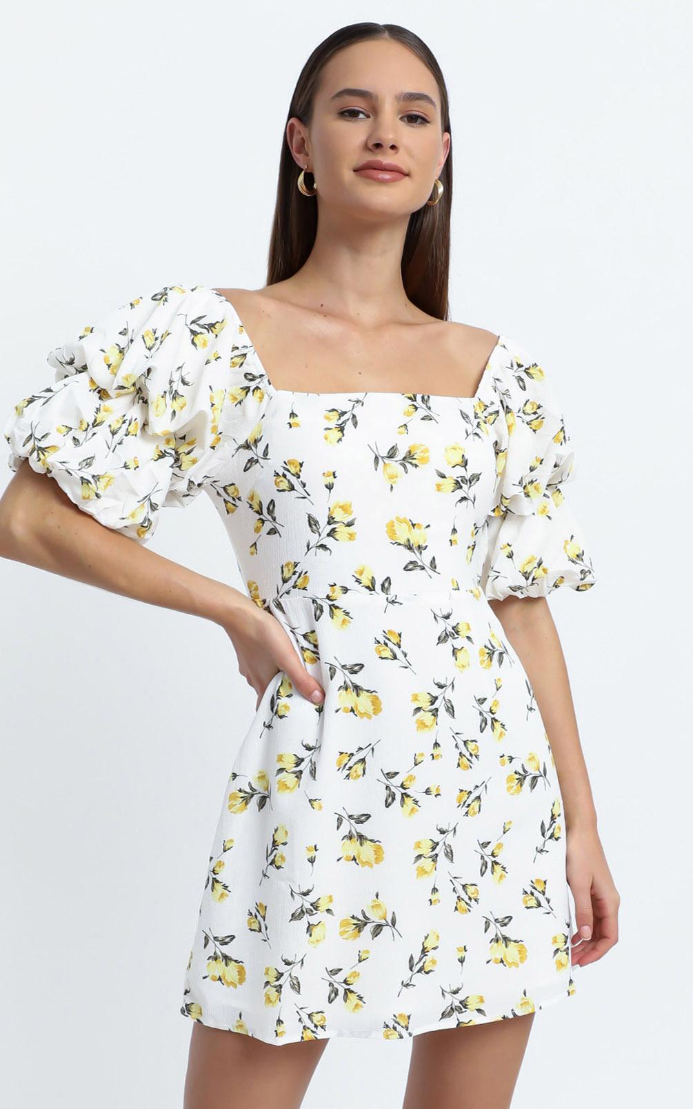 Parisian Spring Dress in White Floral