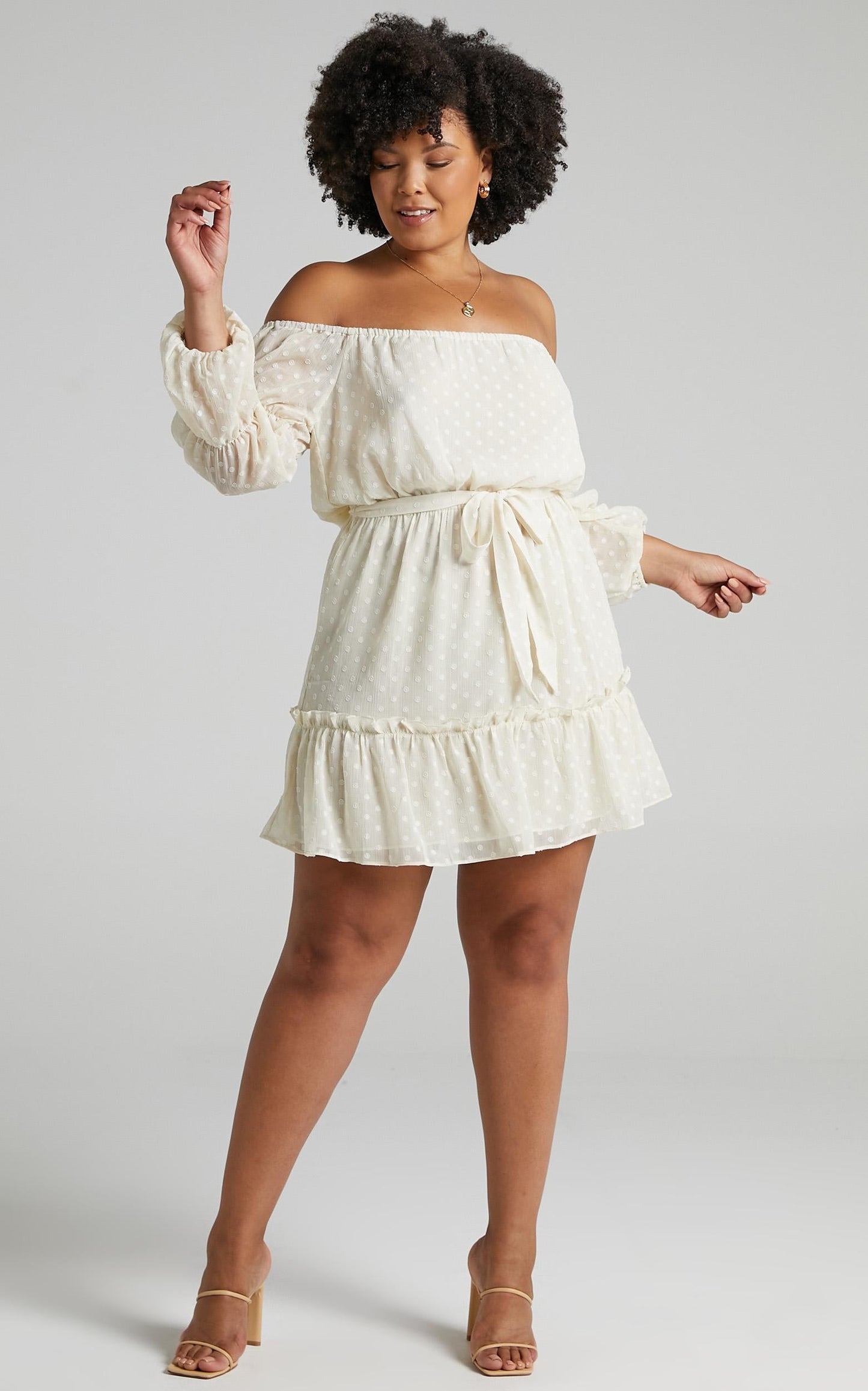 Party Life Off Shoulder Mini Dress in Cream