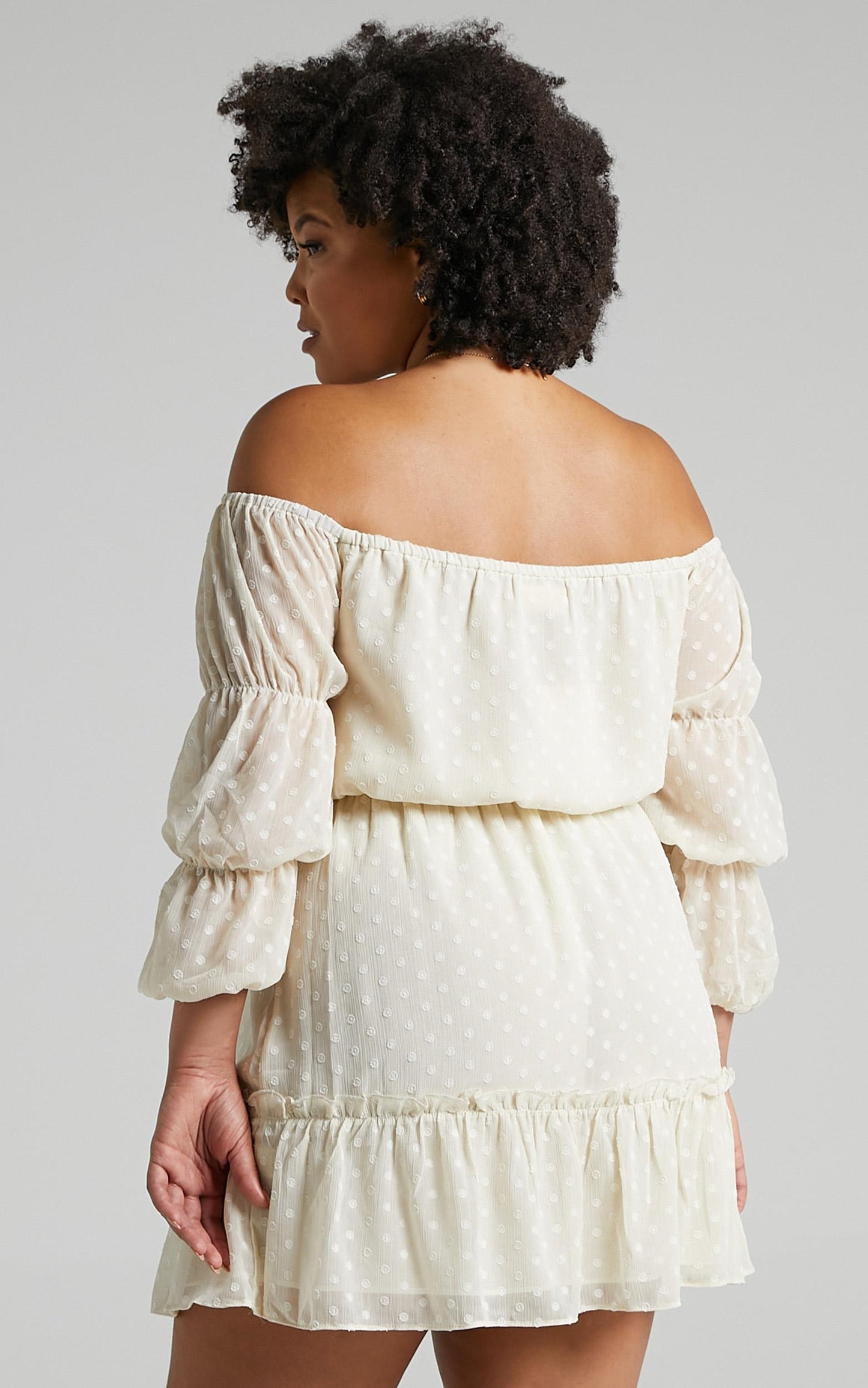Party Life Off Shoulder Mini Dress in Cream