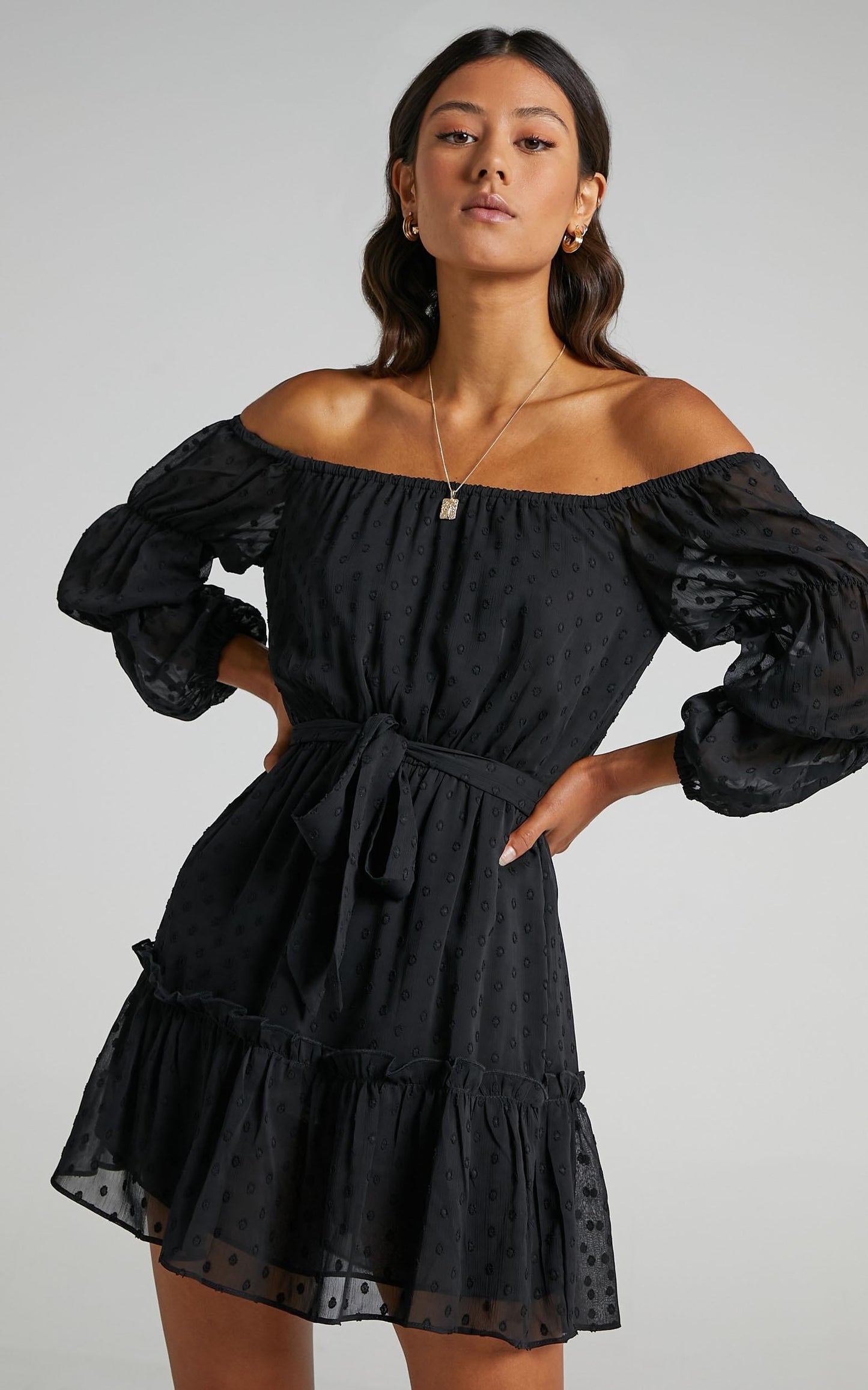 Party Life Off Shoulder Mini Dress in Black