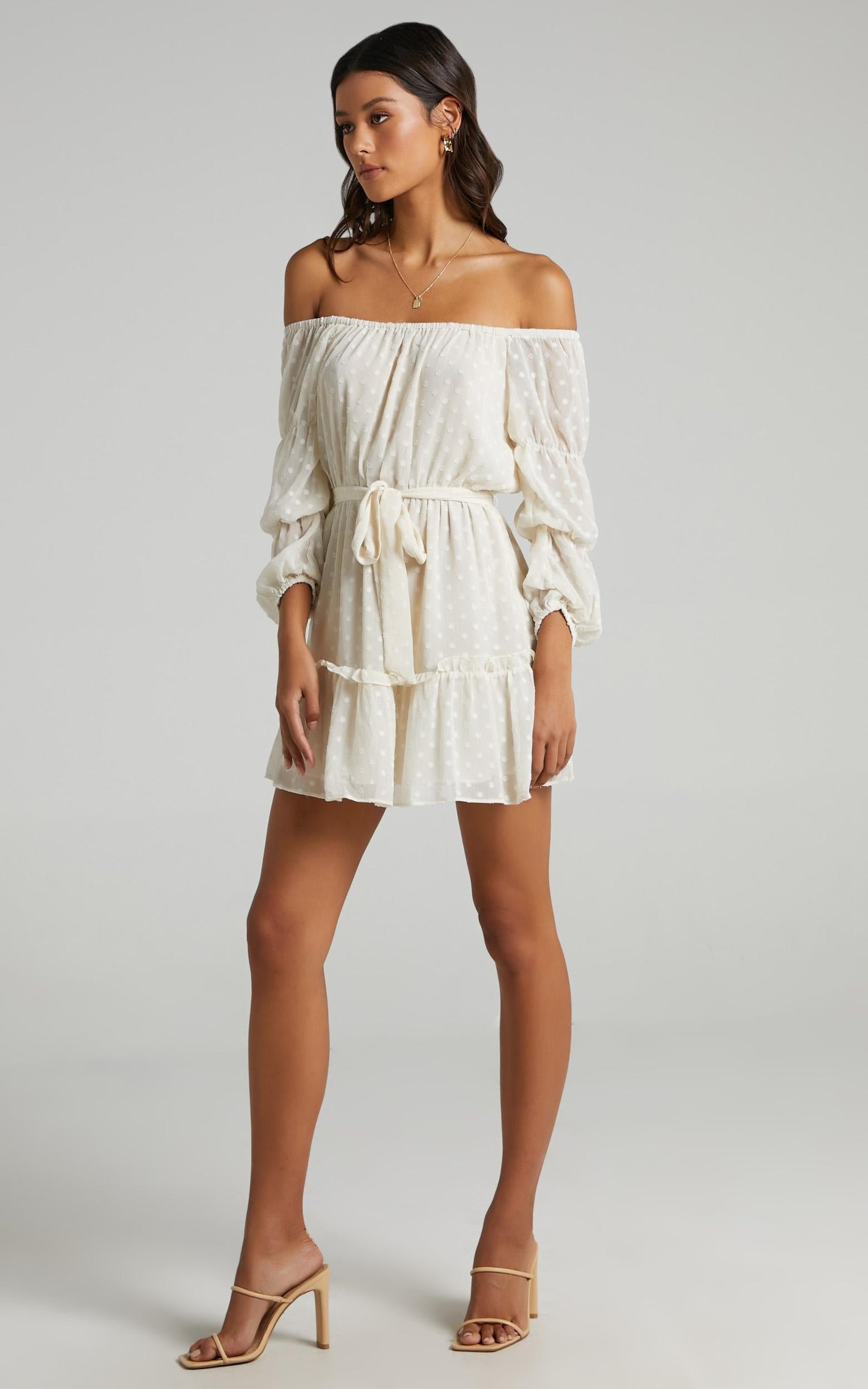 Party Life Off Shoulder Mini Dress in Cream