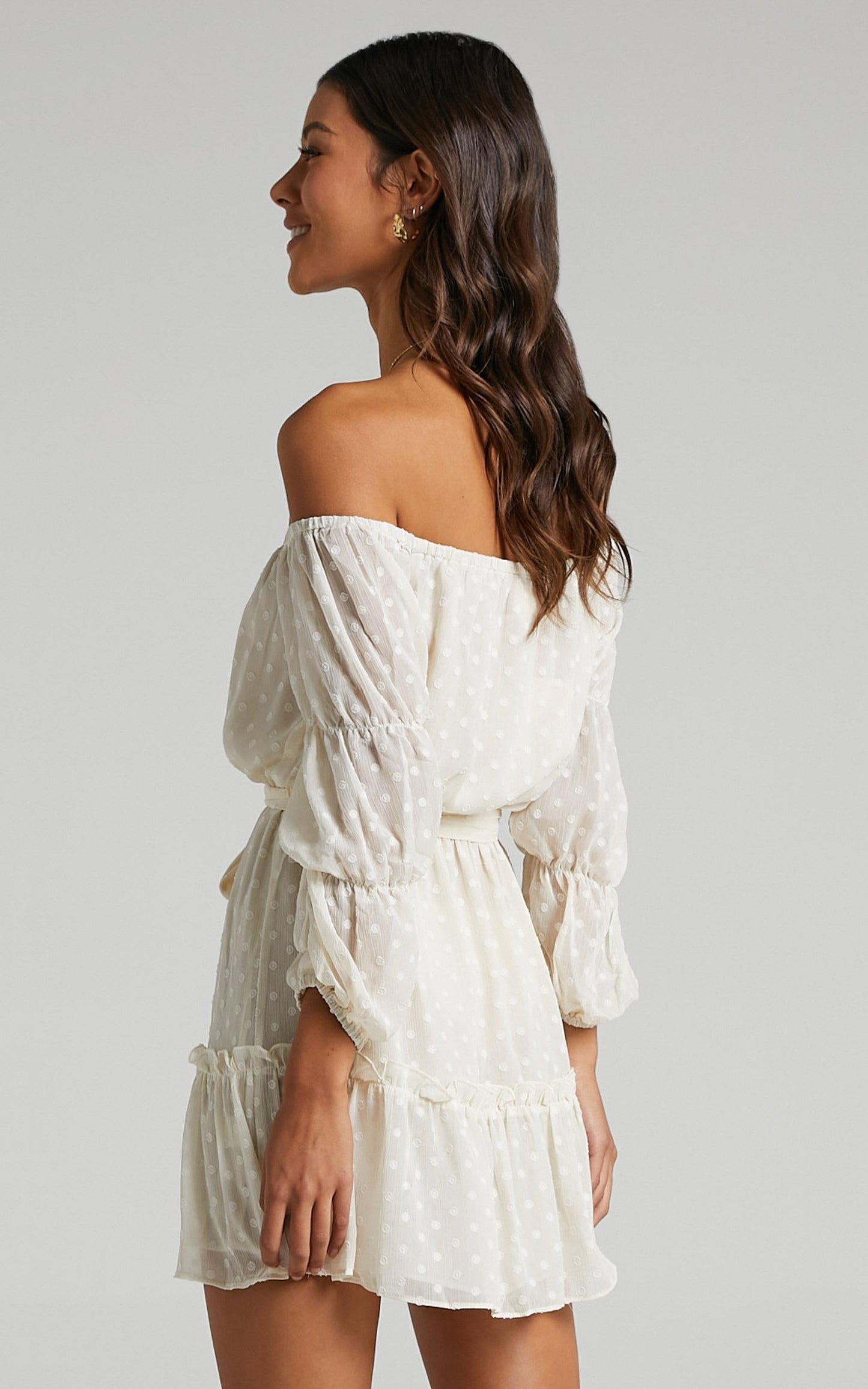 Party Life Off Shoulder Mini Dress in Cream