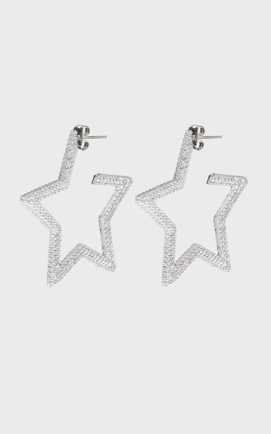 Luv AJ - Pave Star Hoops in Silver