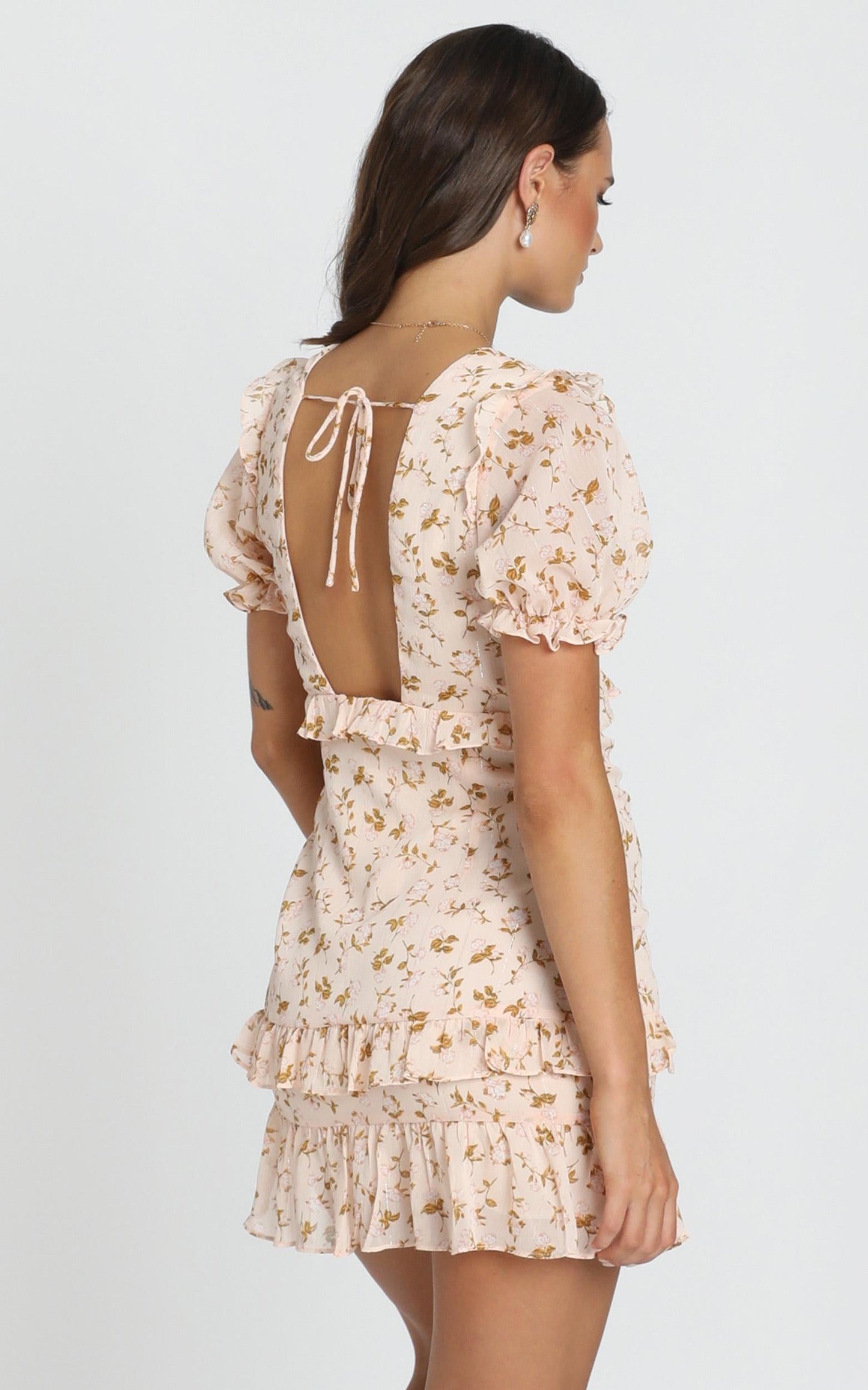 Penelope Tiered Mini Dress in cream floral