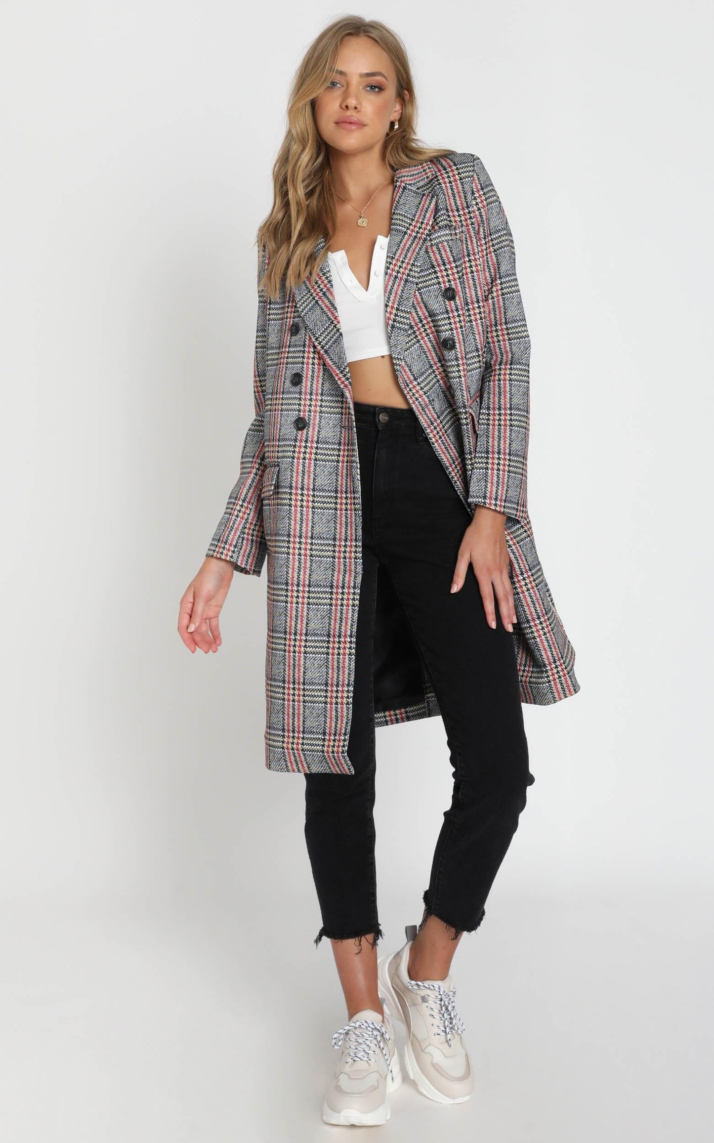 Pernille Checked Coat in Grey Check