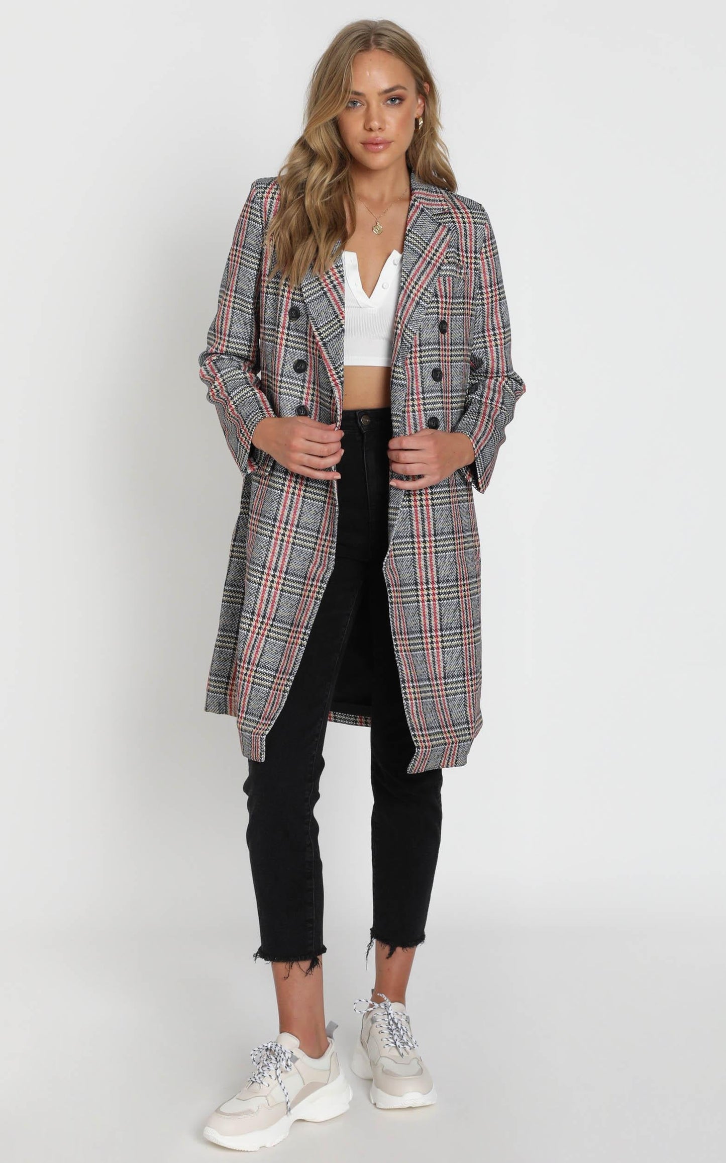 Pernille Checked Coat in Grey Check