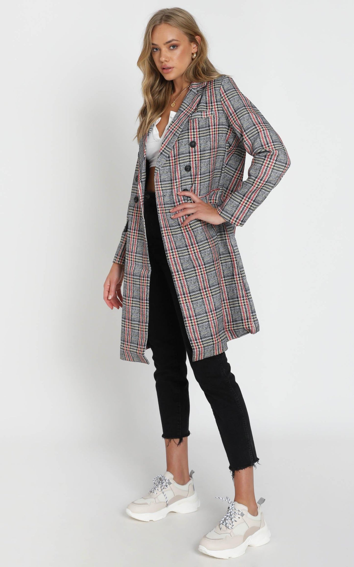 Pernille Checked Coat in Grey Check