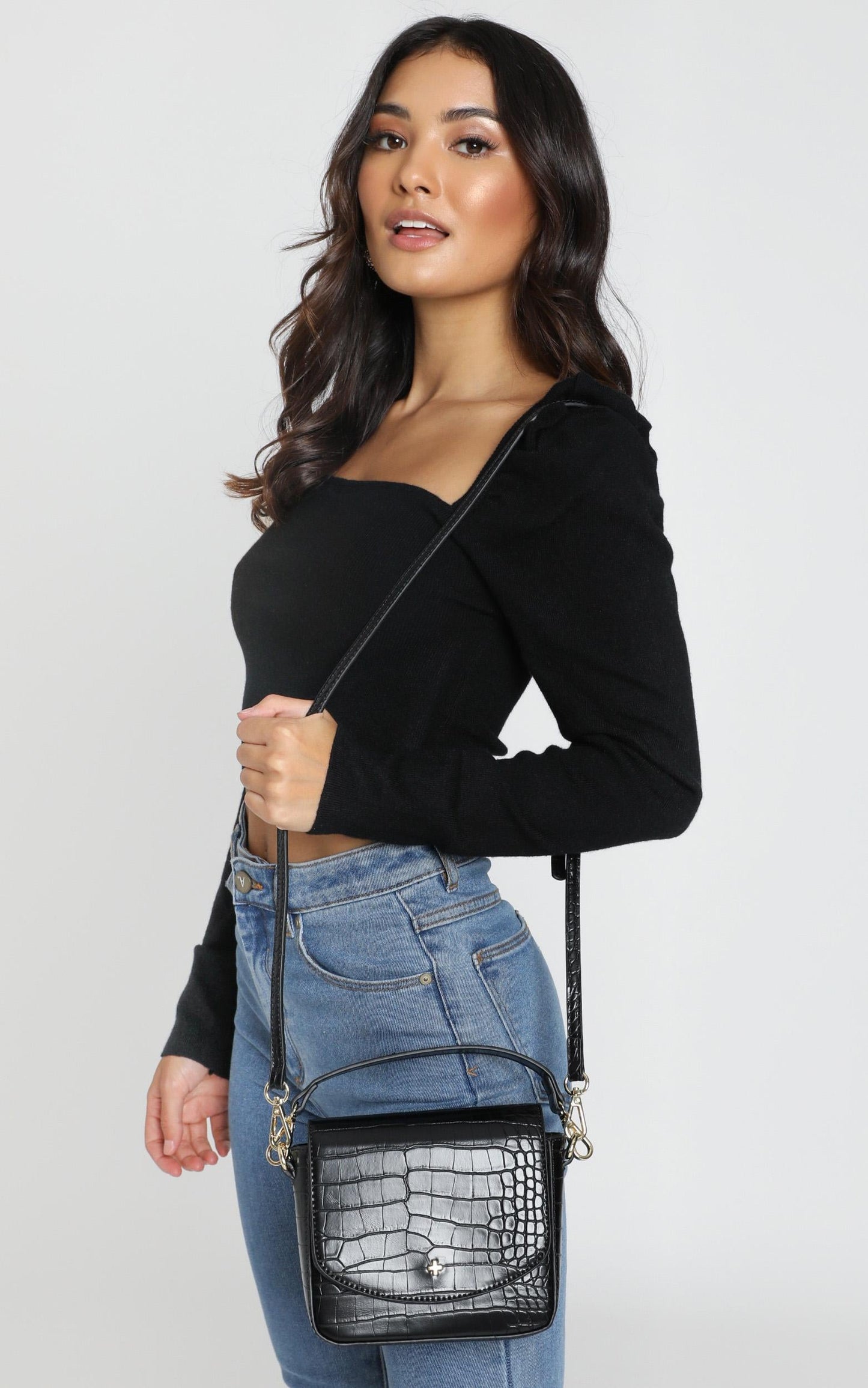 Peta and Jain - Camryn Crossbody Bag In Black Croc