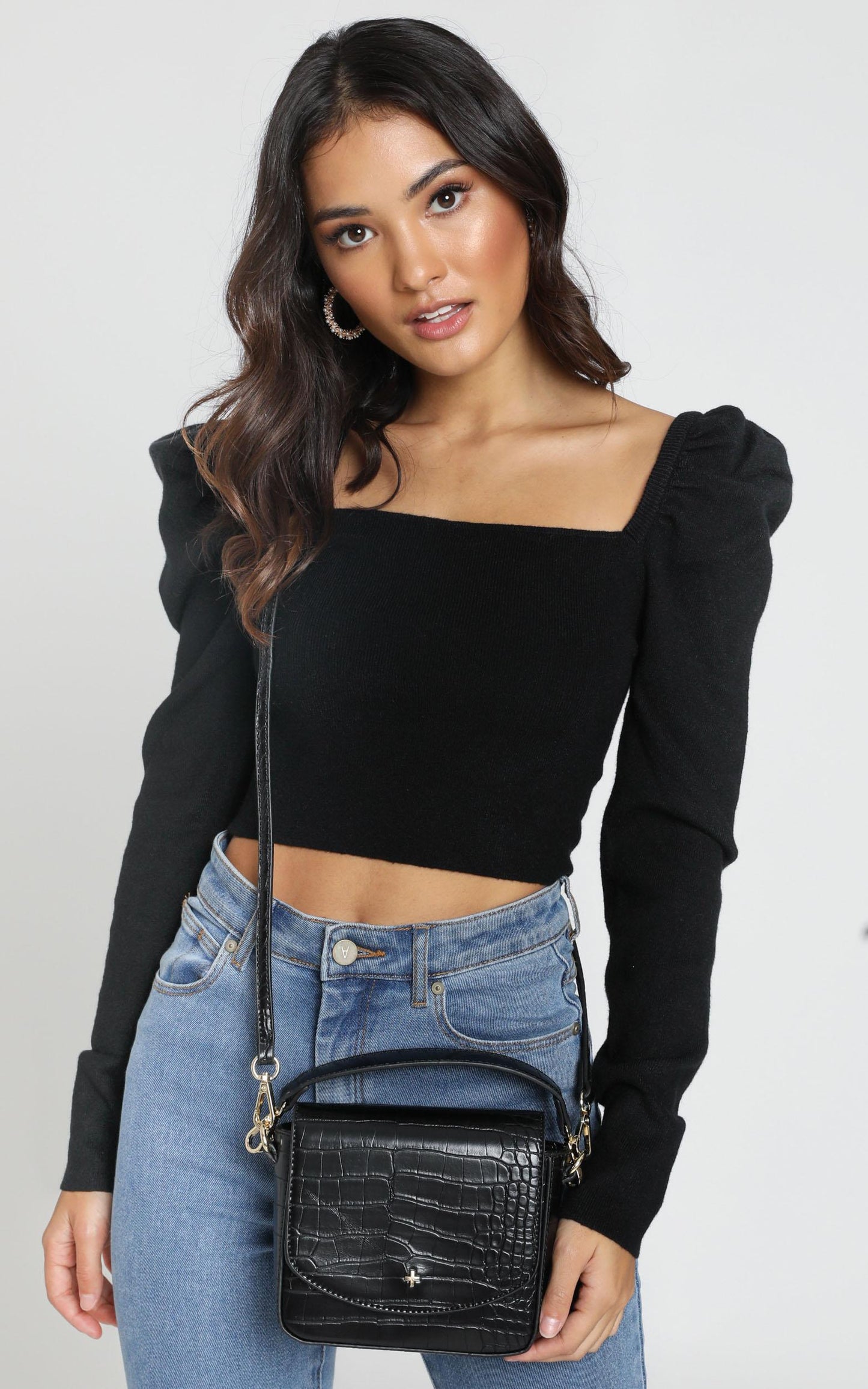 Peta and Jain - Camryn Crossbody Bag In Black Croc