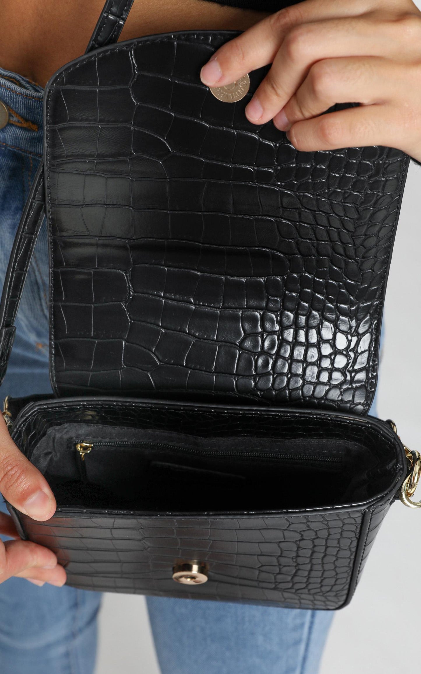 Peta and Jain - Camryn Crossbody Bag In Black Croc