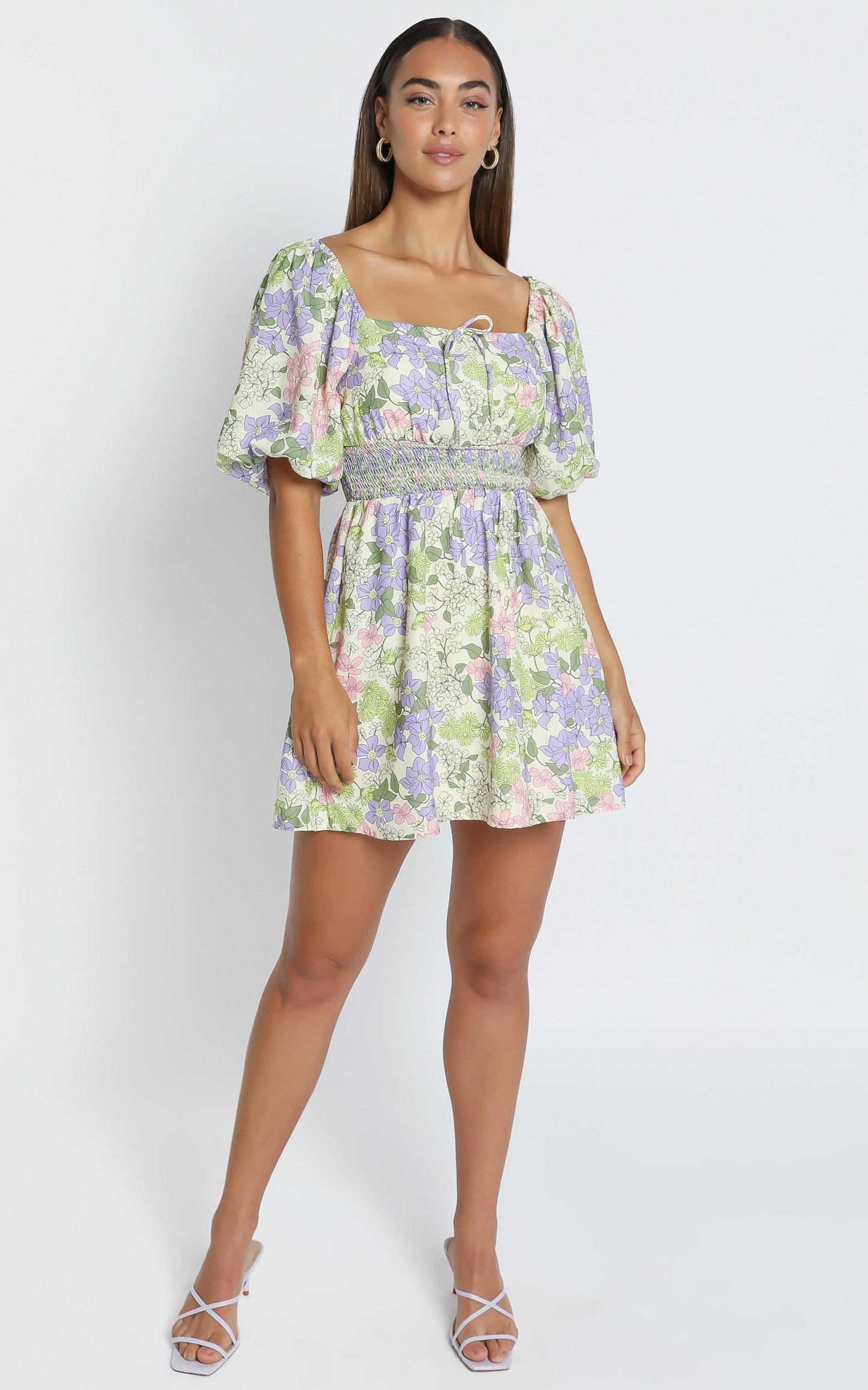 Phoebe Ruched Mini Dress in Garden Floral