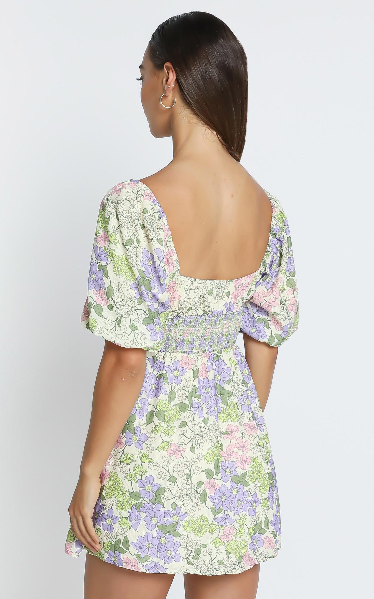 Phoebe Ruched Mini Dress in Garden Floral