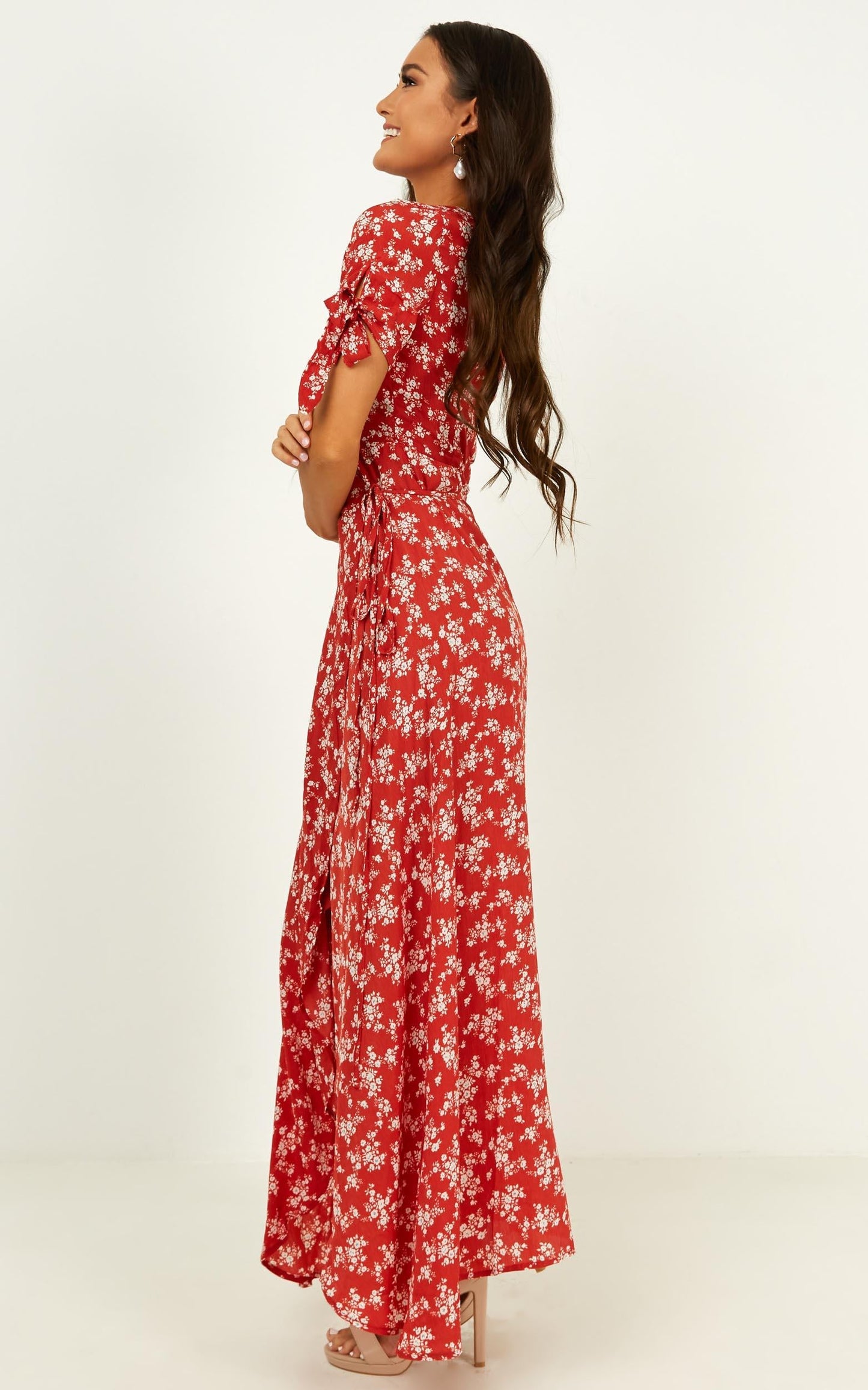 Picking It Up Wrap Maxi Dress in Rust Floral