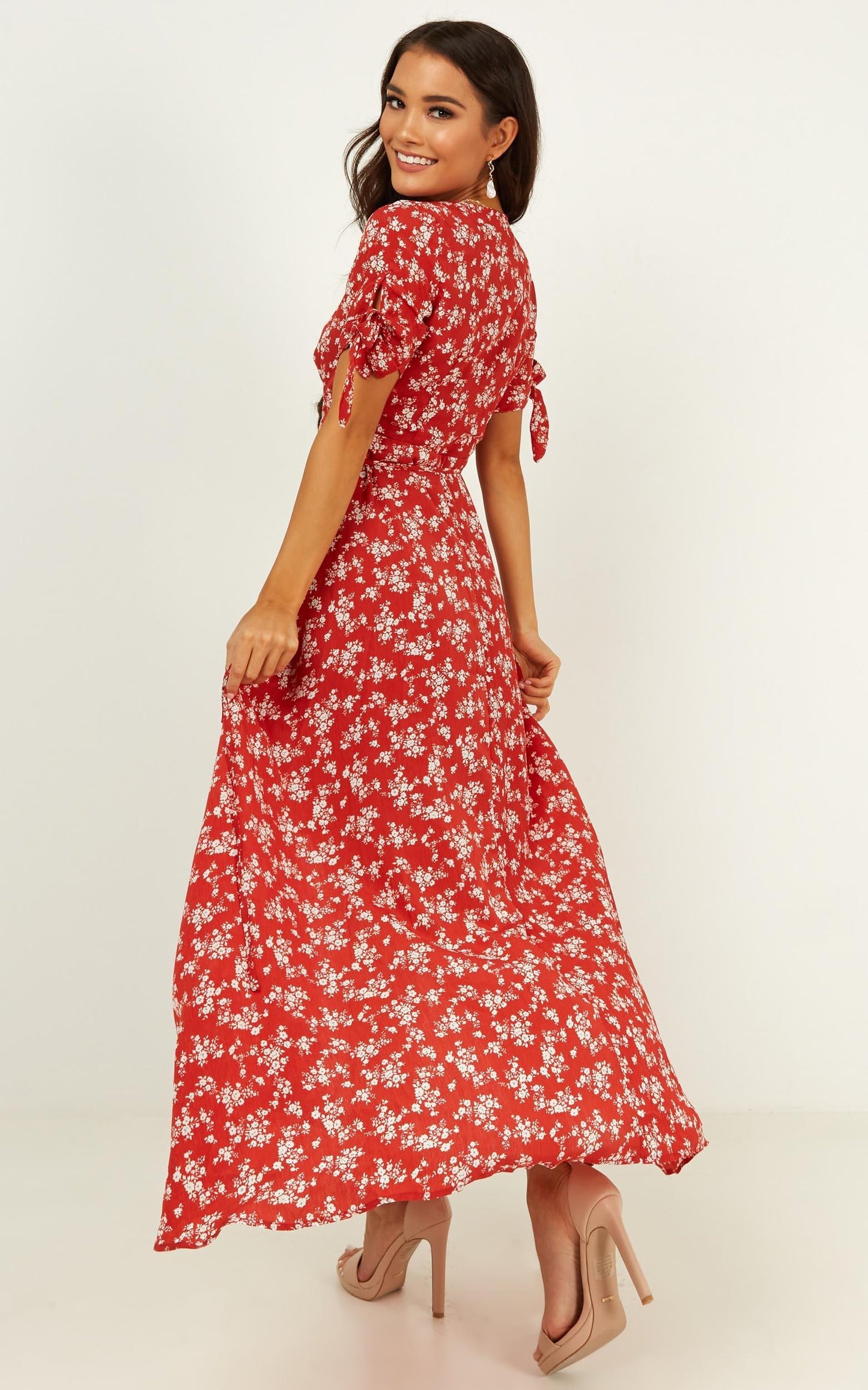Picking It Up Wrap Maxi Dress in Rust Floral