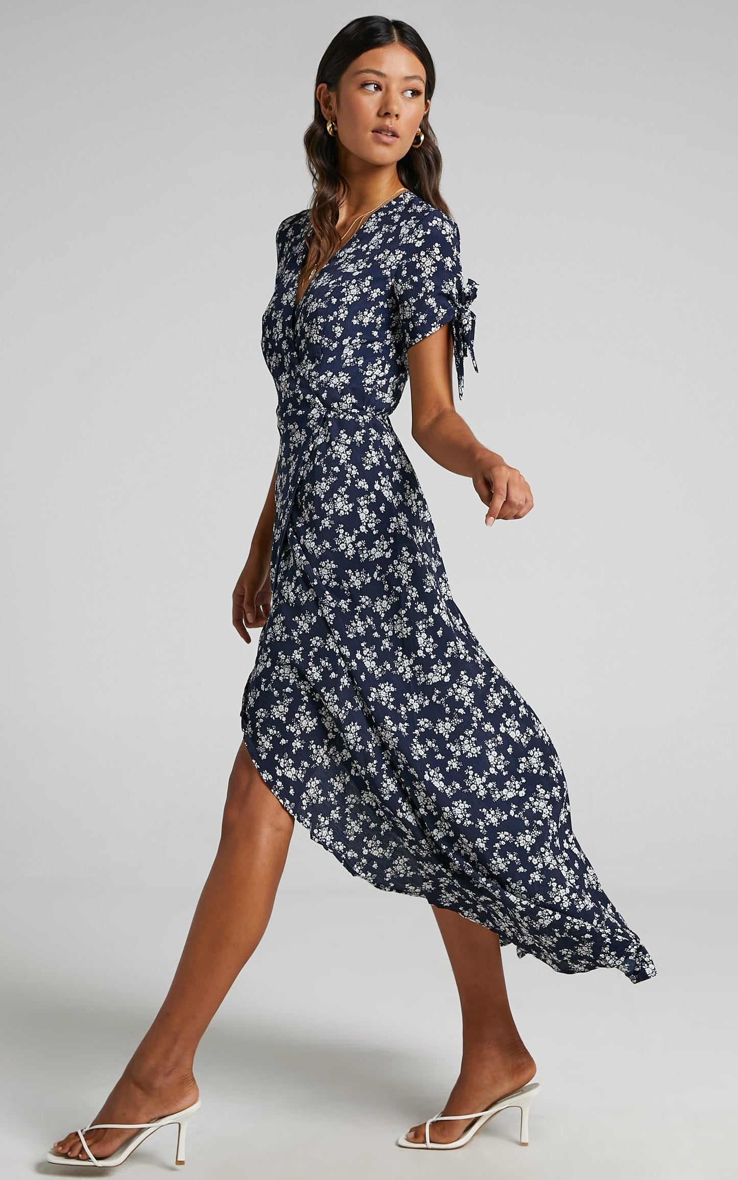 Picking It Up Wrap Maxi Dress in Navy Floral