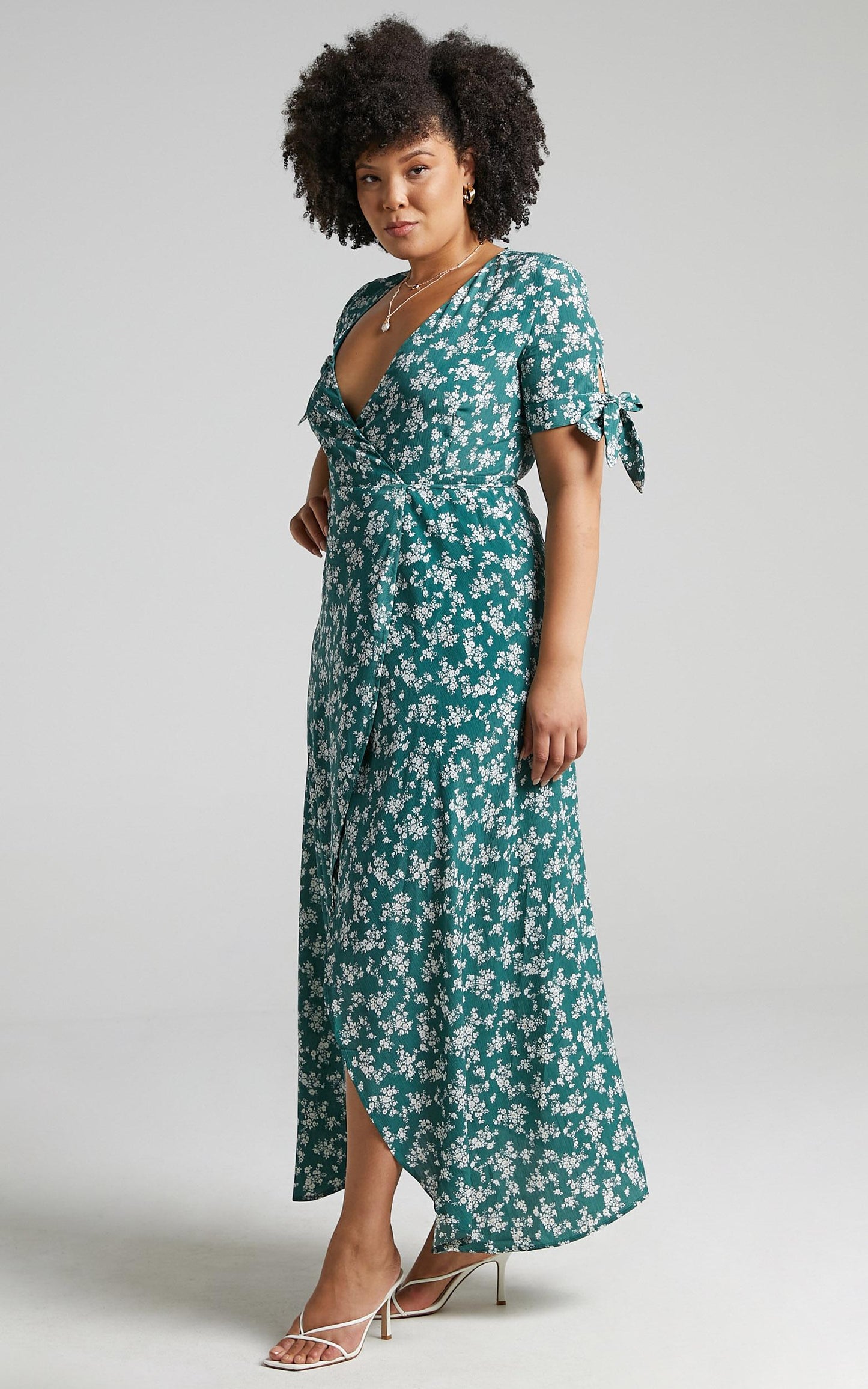 Picking It Up Wrap Maxi Dress in Teal Floral