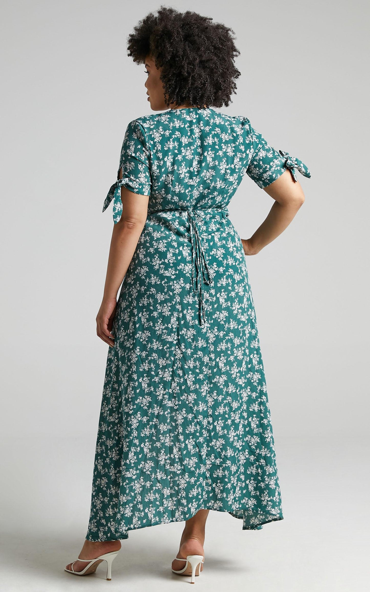 Picking It Up Wrap Maxi Dress in Teal Floral
