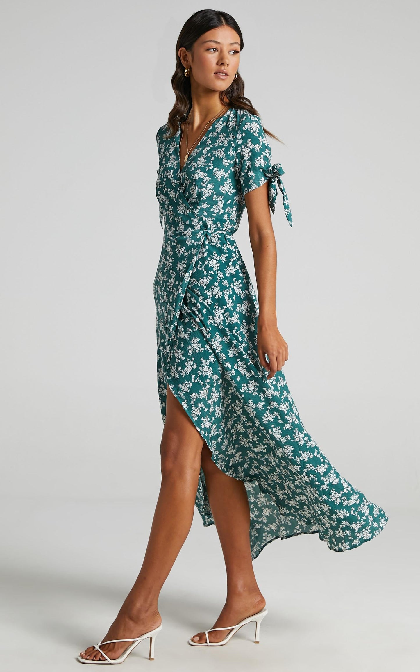 Picking It Up Wrap Maxi Dress in Teal Floral