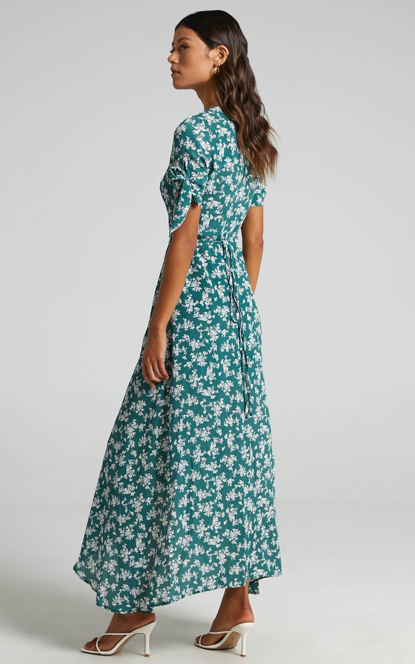 Picking It Up Wrap Maxi Dress in Teal Floral