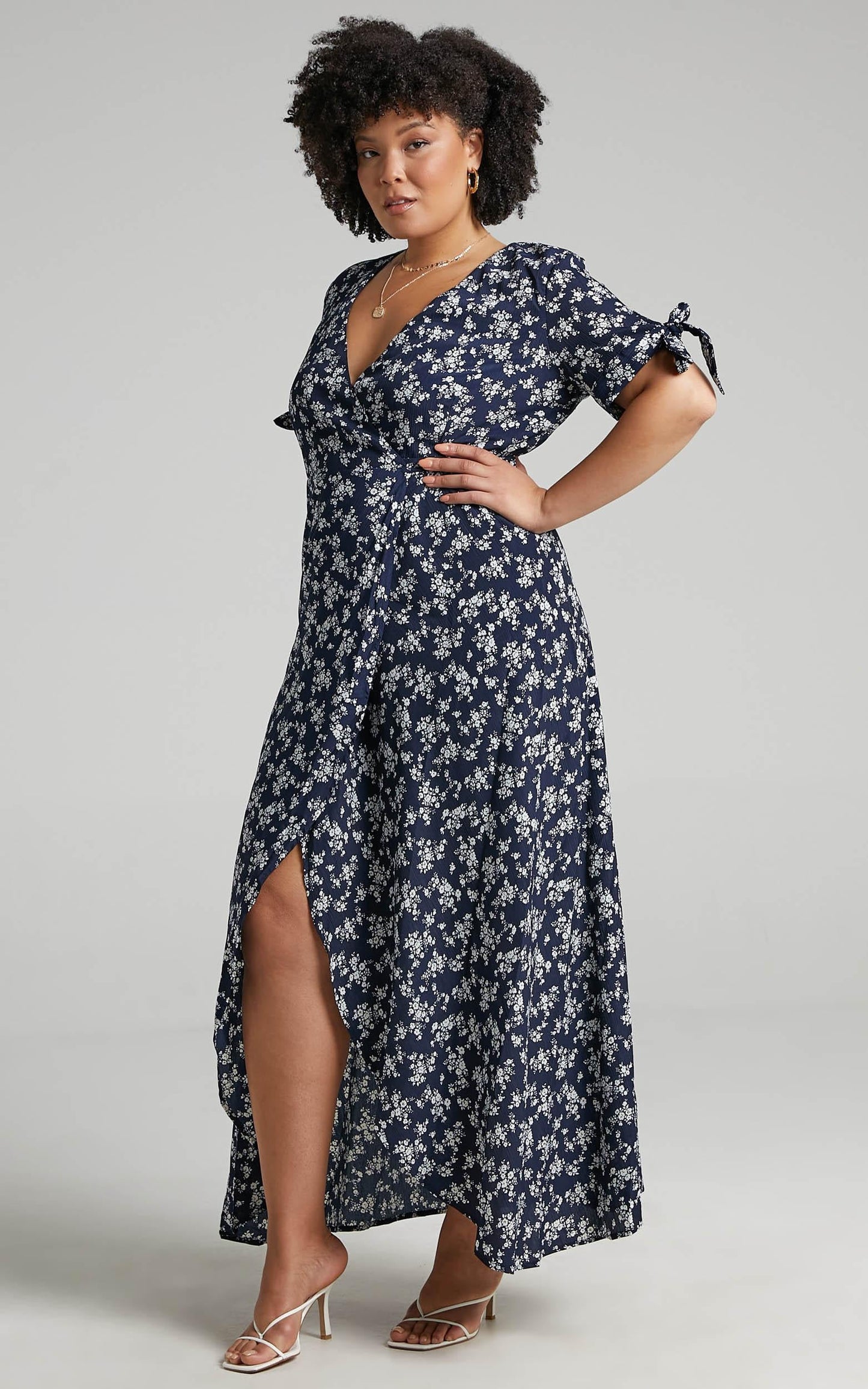 Picking It Up Wrap Maxi Dress in Navy Floral