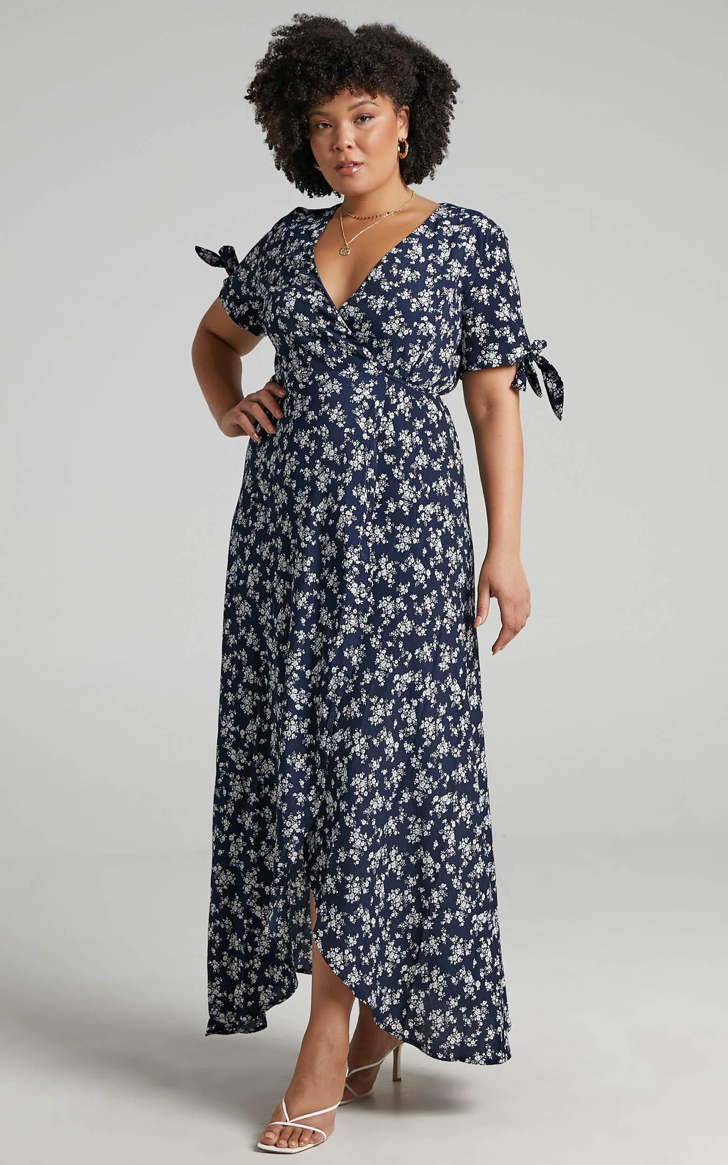 Picking It Up Wrap Maxi Dress in Navy Floral