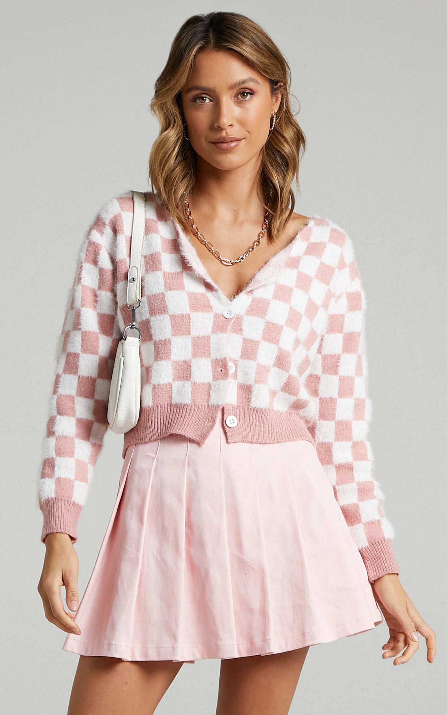 Lylah Cardigan in Pink Check