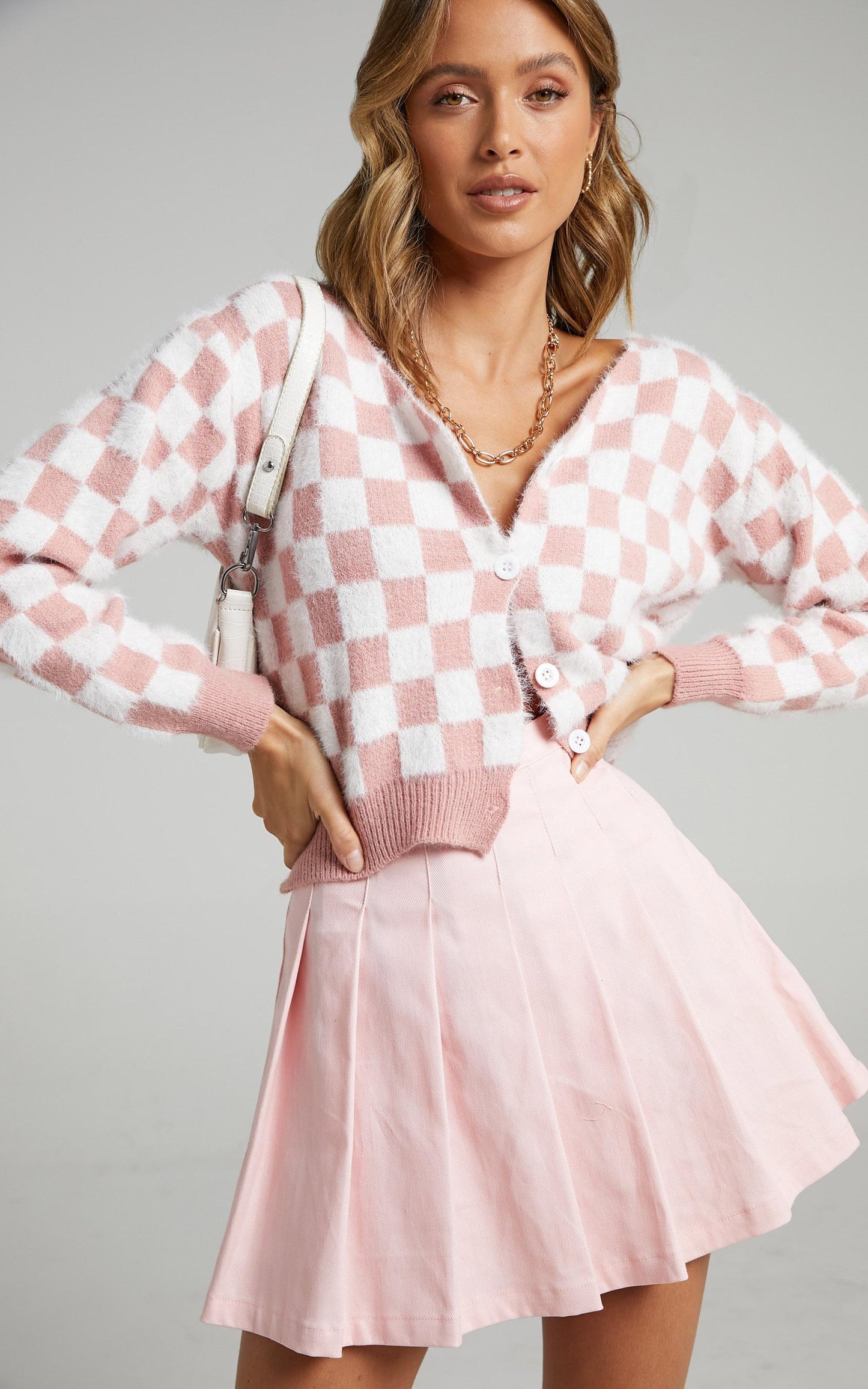 Lylah Cardigan in Pink Check