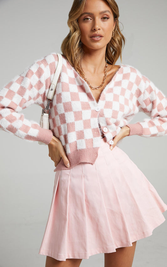 Lylah Cardigan in Pink Check