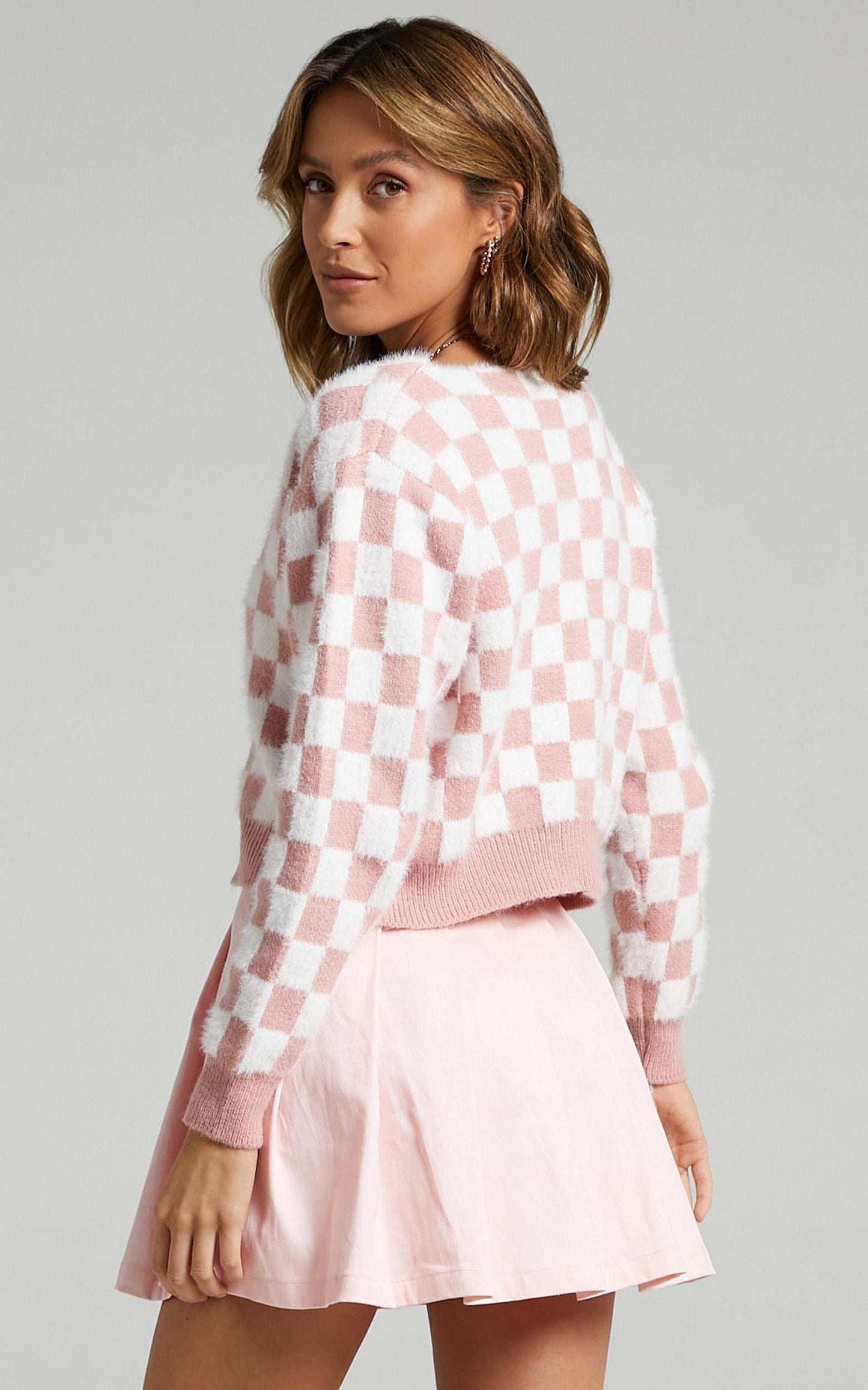 Lylah Cardigan in Pink Check
