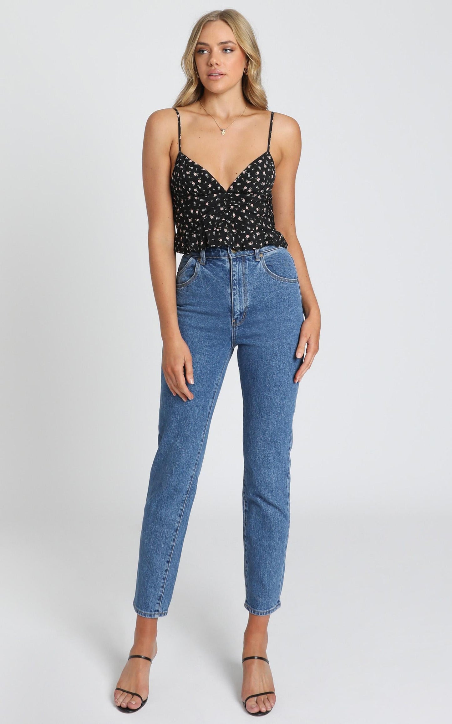 Places To Go Top in Black Floral
