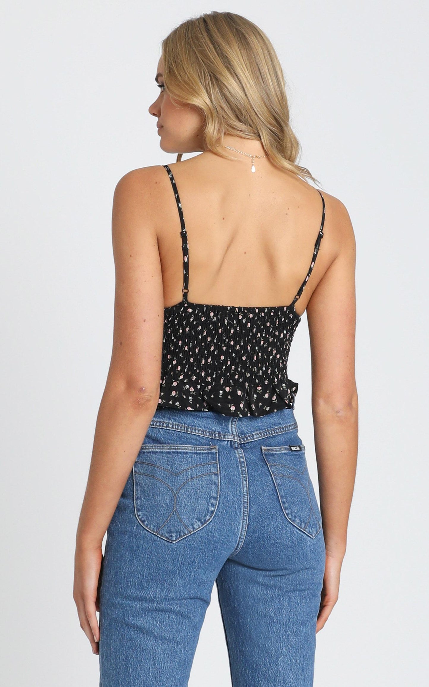 Places To Go Top in Black Floral