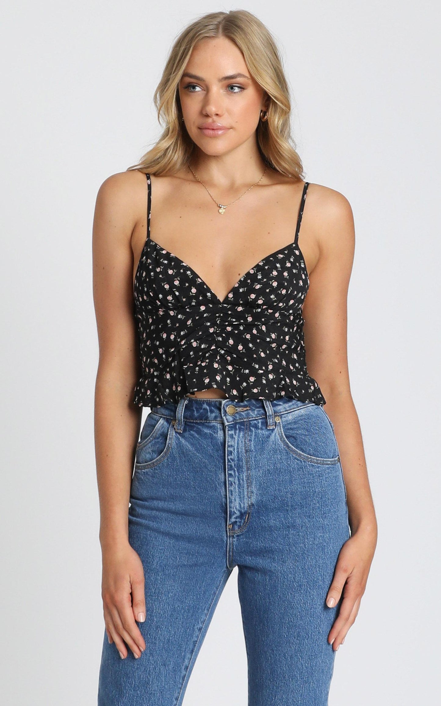 Places To Go Top in Black Floral